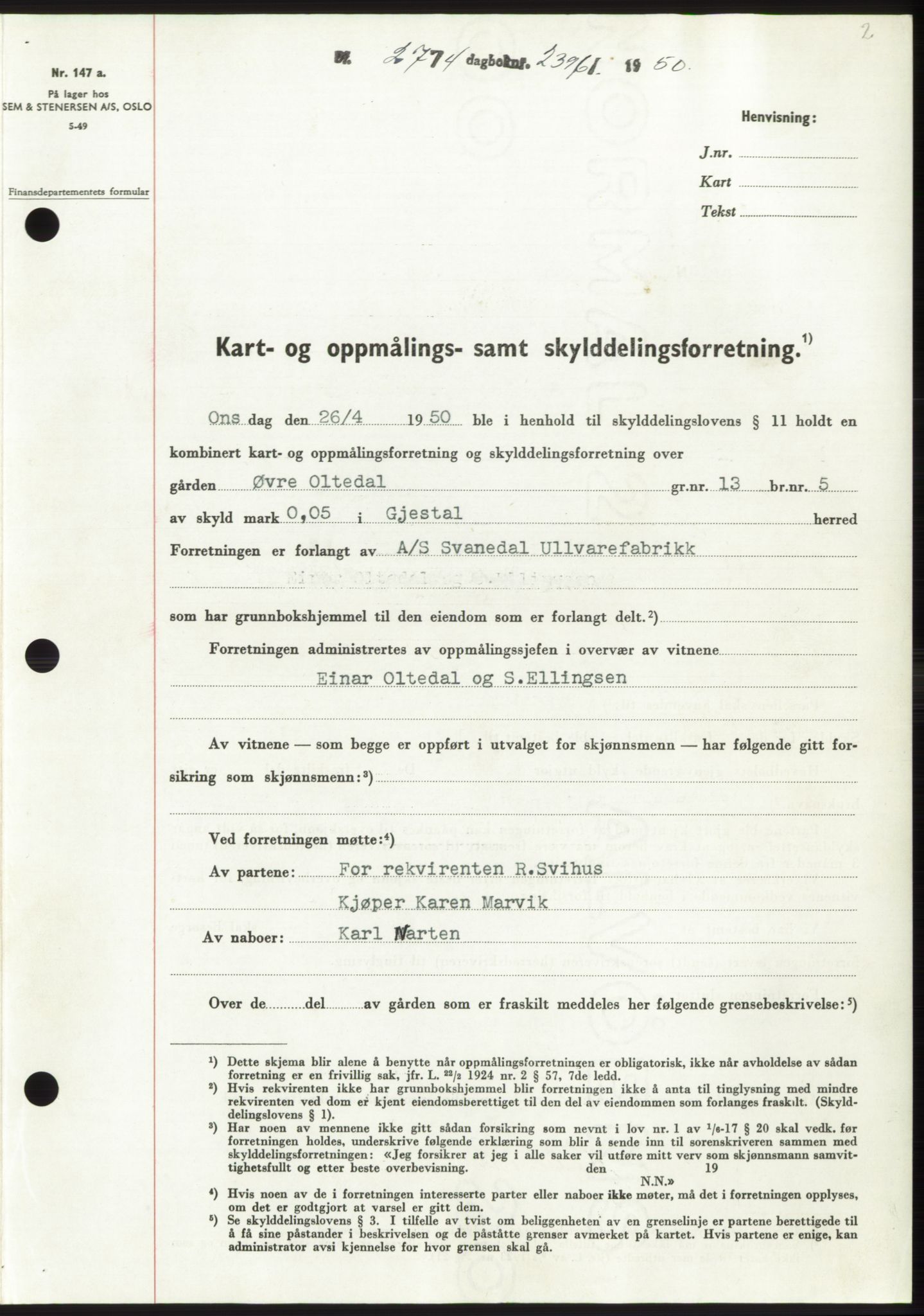 Jæren sorenskriveri, SAST/A-100310/03/G/Gba/L0107: Pantebok, 1950-1950, Dagboknr: 2396/1950