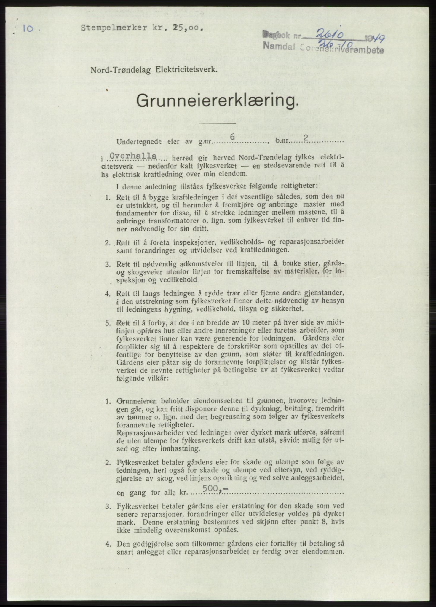 Namdal sorenskriveri, SAT/A-4133/1/2/2C: Pantebok nr. -, 1949-1949, Dagboknr: 2610/1949