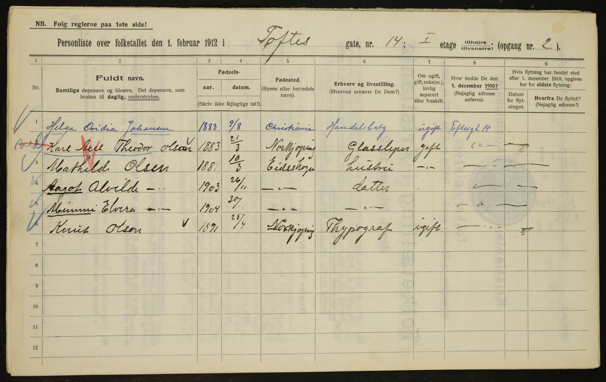 OBA, Kommunal folketelling 1.2.1912 for Kristiania, 1912, s. 111550