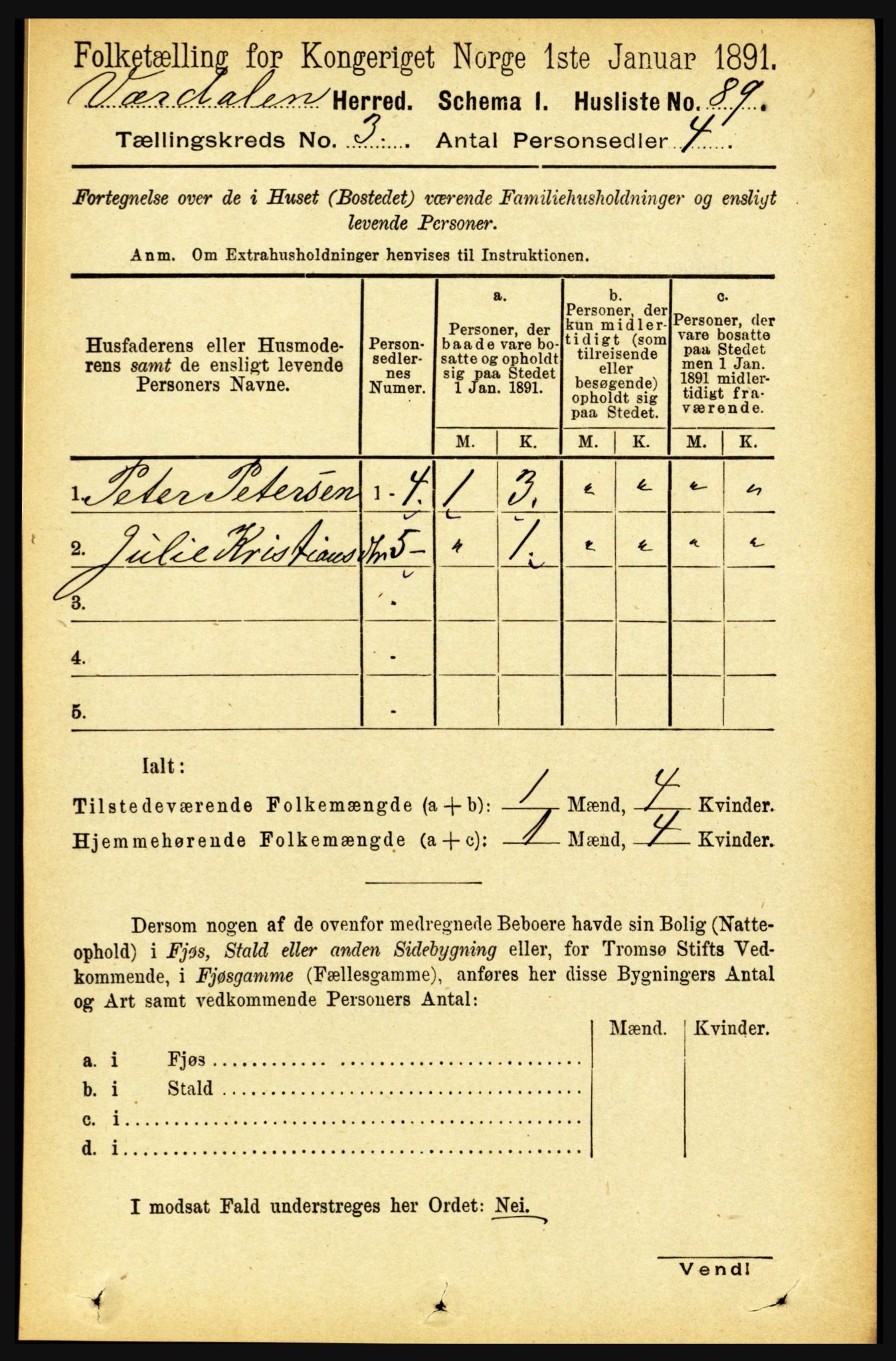 RA, Folketelling 1891 for 1721 Verdal herred, 1891, s. 1748