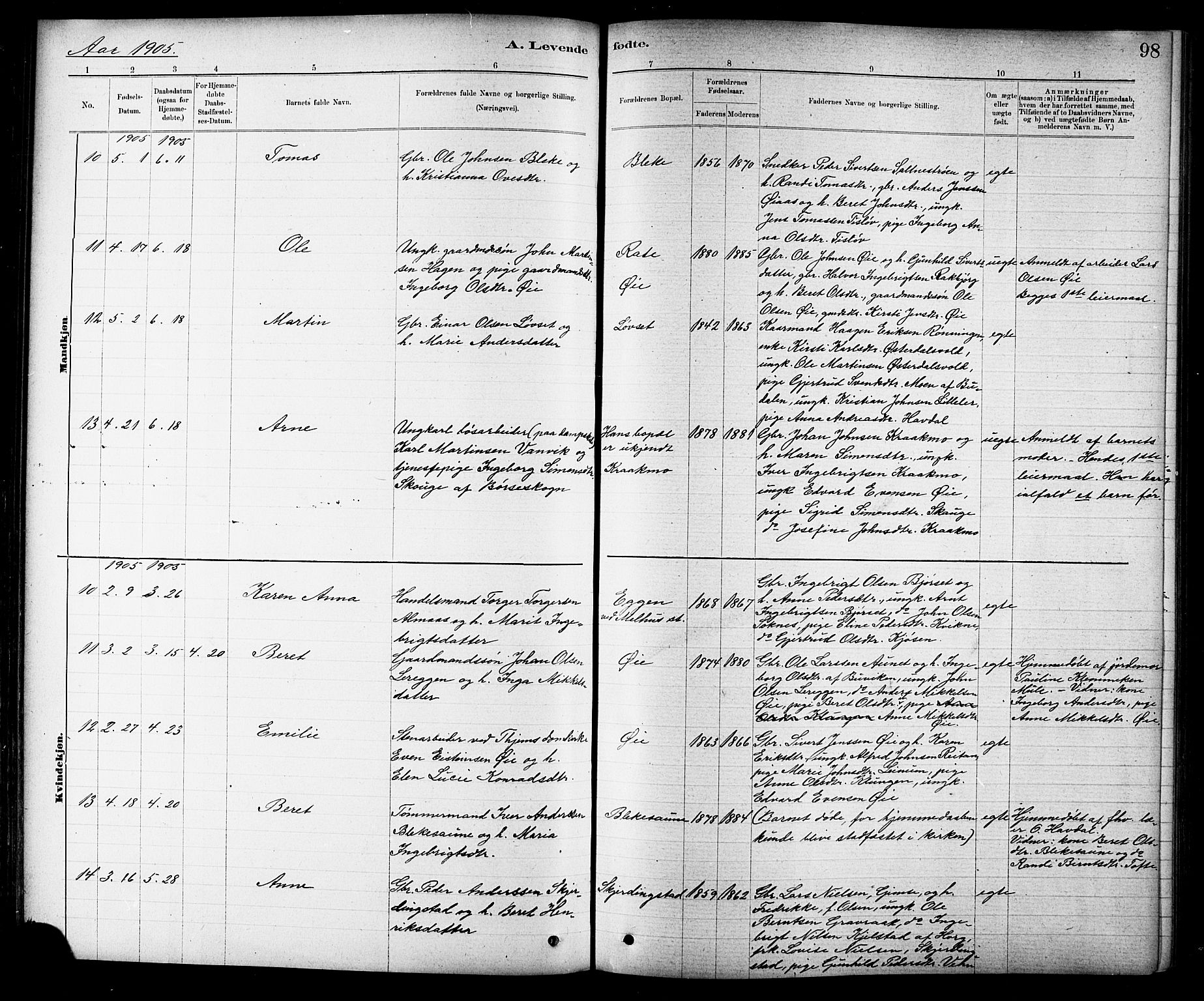 Ministerialprotokoller, klokkerbøker og fødselsregistre - Sør-Trøndelag, SAT/A-1456/691/L1094: Klokkerbok nr. 691C05, 1879-1911, s. 98