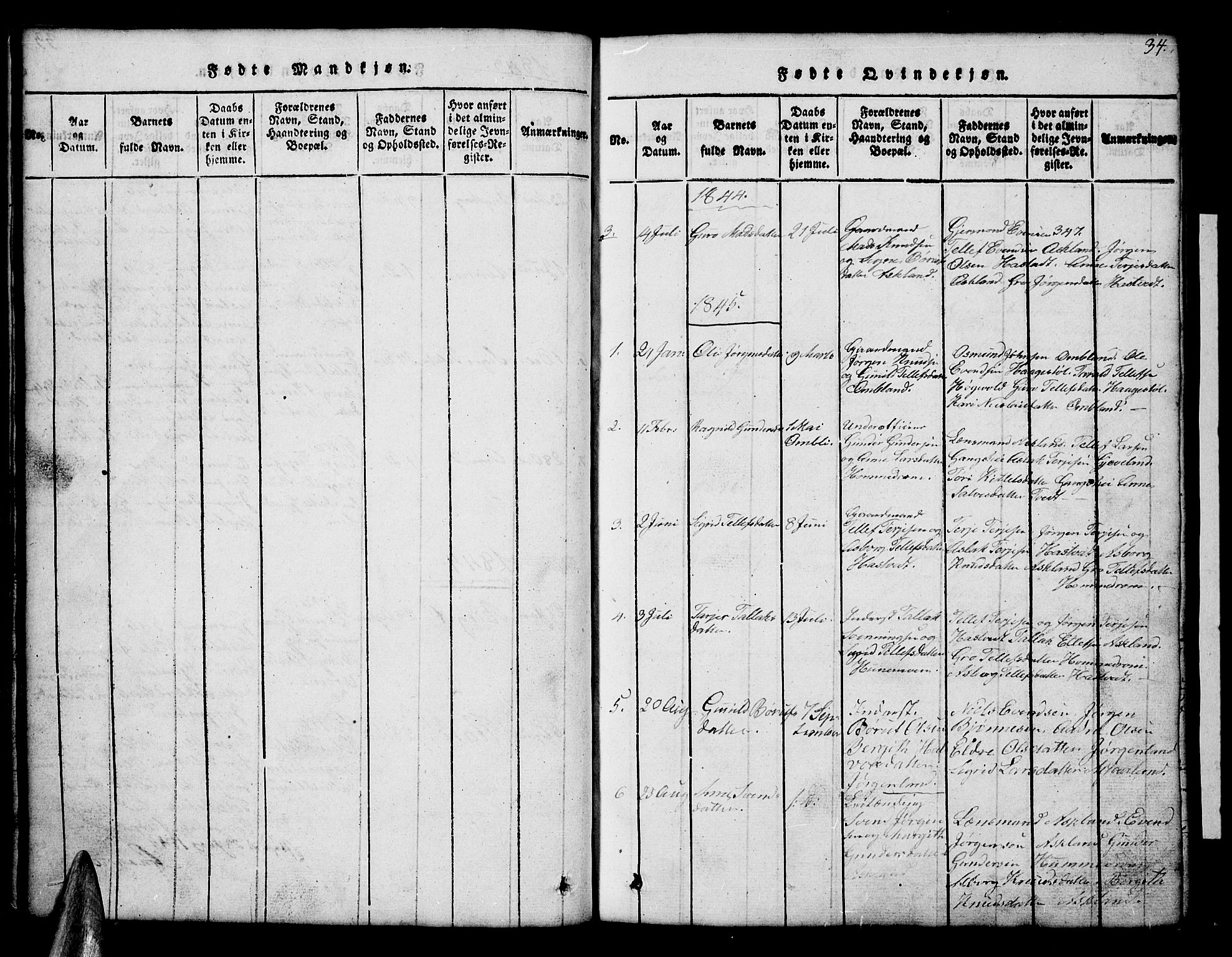 Åmli sokneprestkontor, SAK/1111-0050/F/Fb/Fba/L0001: Klokkerbok nr. B 1, 1816-1890, s. 34