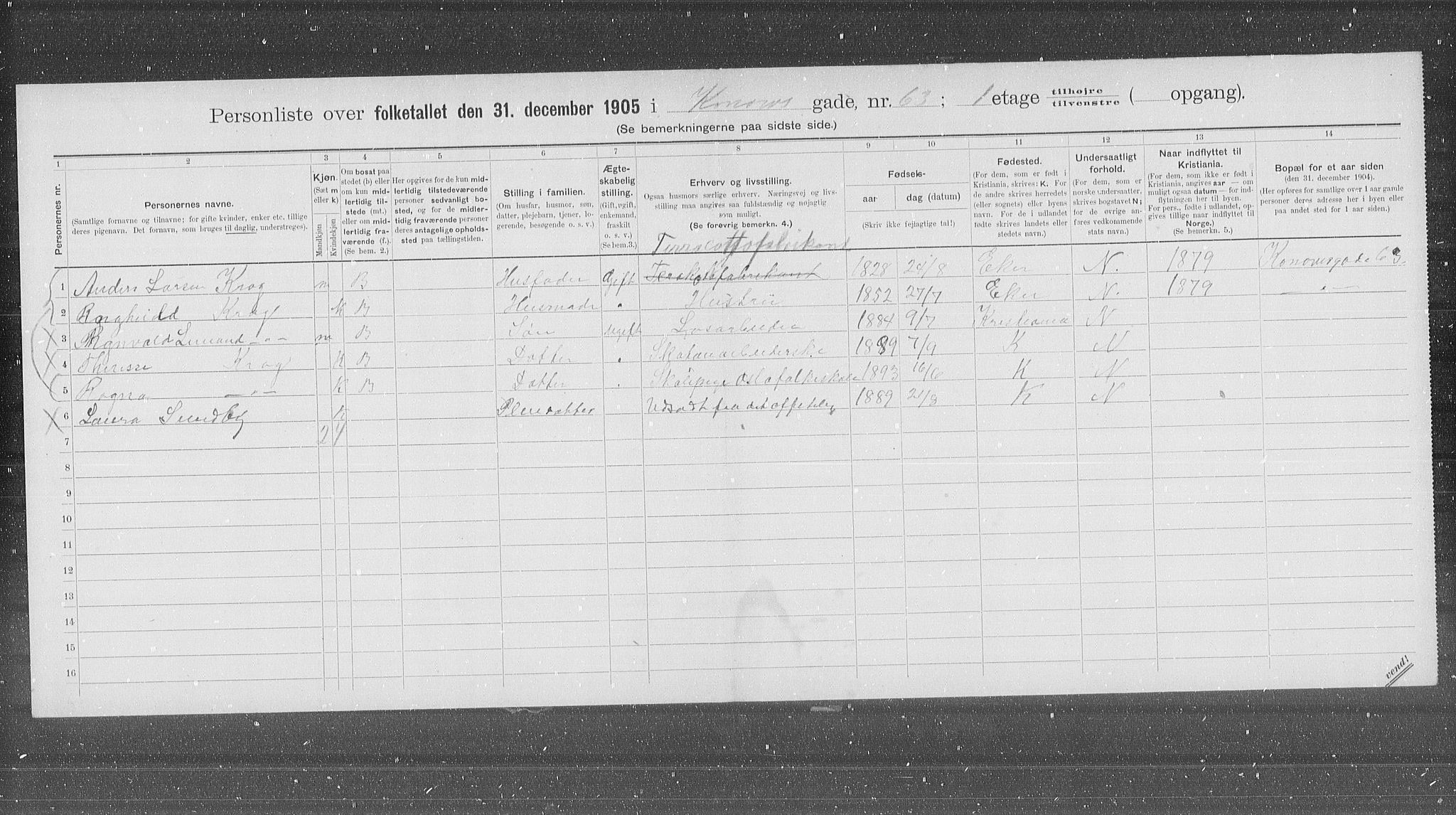 OBA, Kommunal folketelling 31.12.1905 for Kristiania kjøpstad, 1905, s. 28177