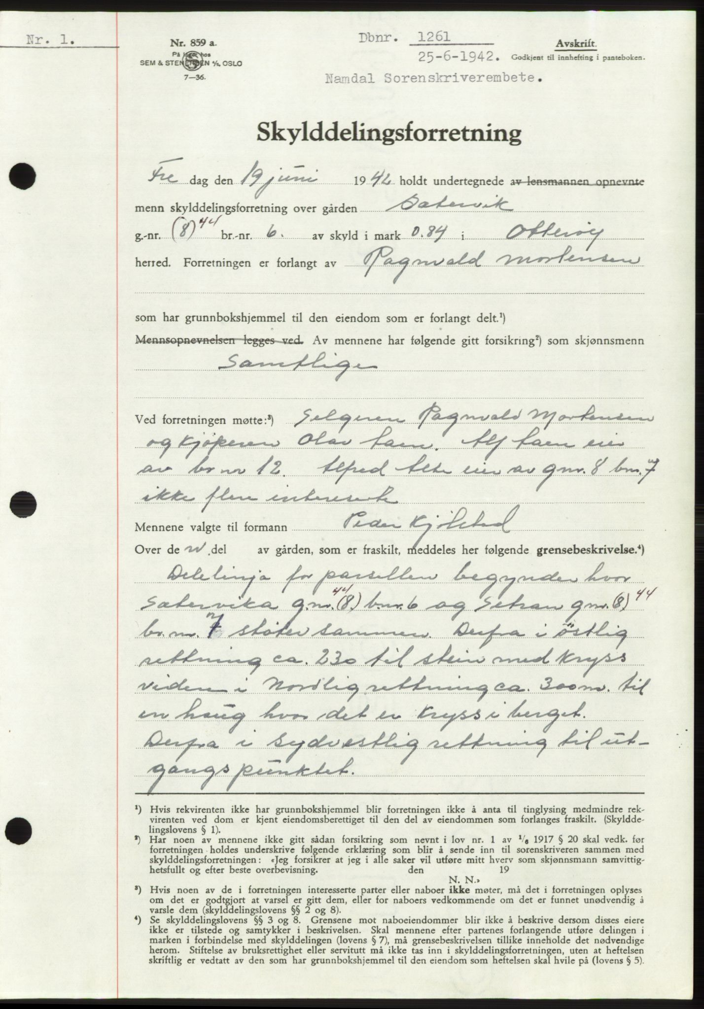 Namdal sorenskriveri, SAT/A-4133/1/2/2C: Pantebok nr. -, 1941-1942, Dagboknr: 1261/1942