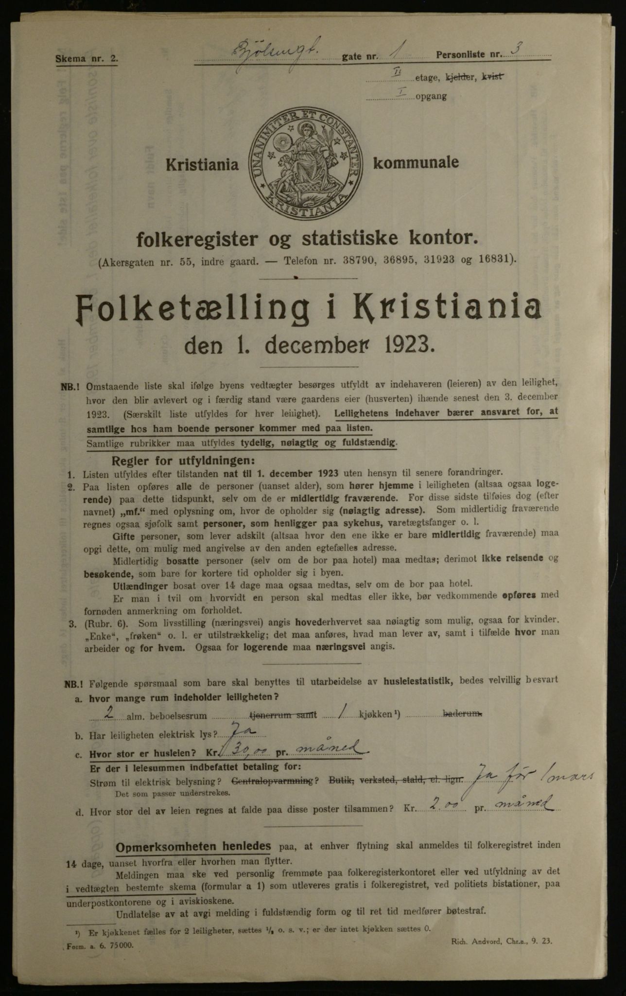 OBA, Kommunal folketelling 1.12.1923 for Kristiania, 1923, s. 7465