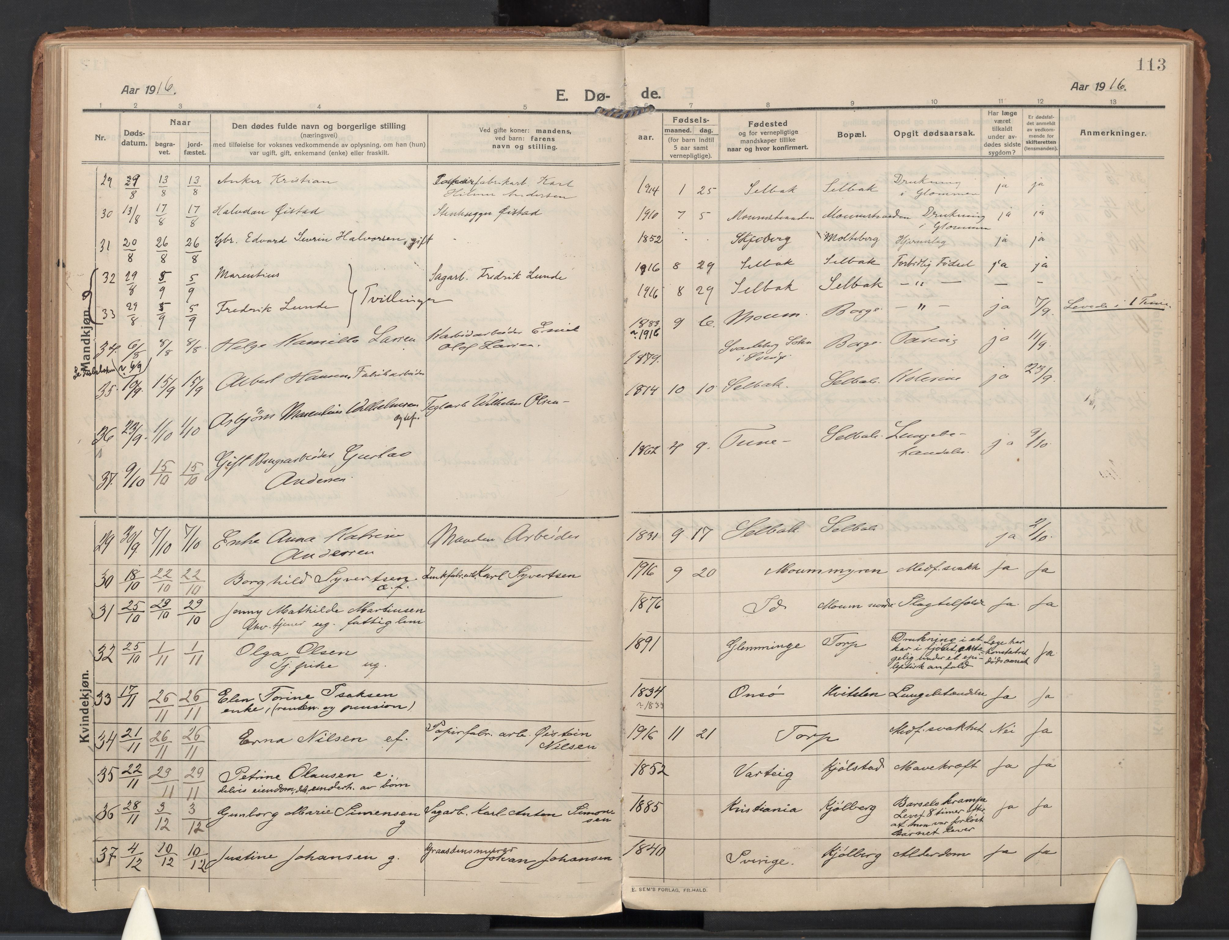 Borge prestekontor Kirkebøker, AV/SAO-A-10903/F/Fa/L0012: Ministerialbok nr. I 12, 1912-1955, s. 113