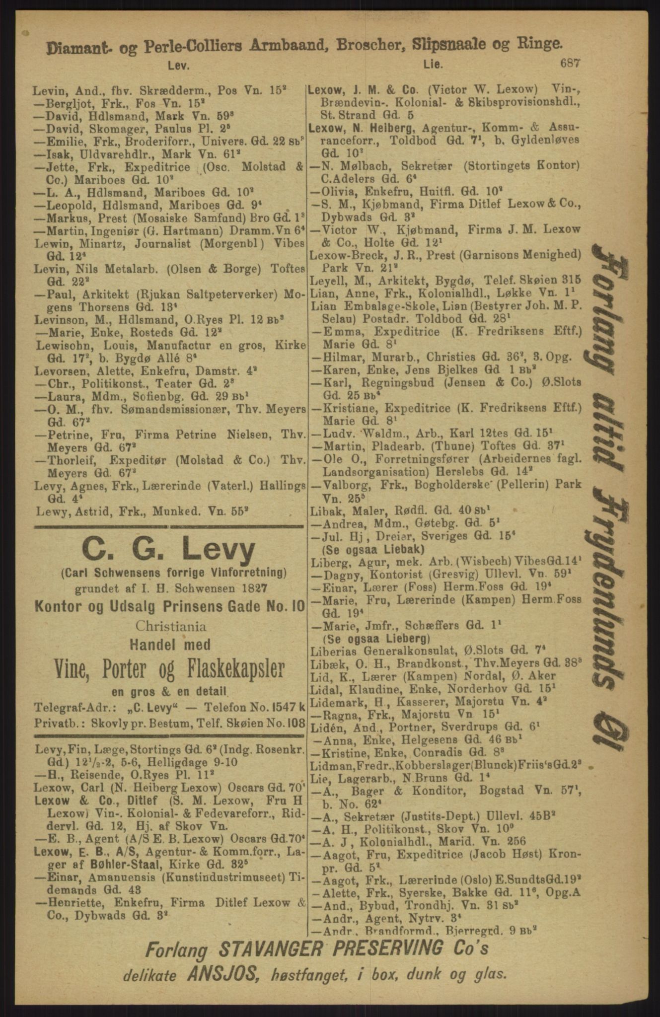 Kristiania/Oslo adressebok, PUBL/-, 1911, s. 687