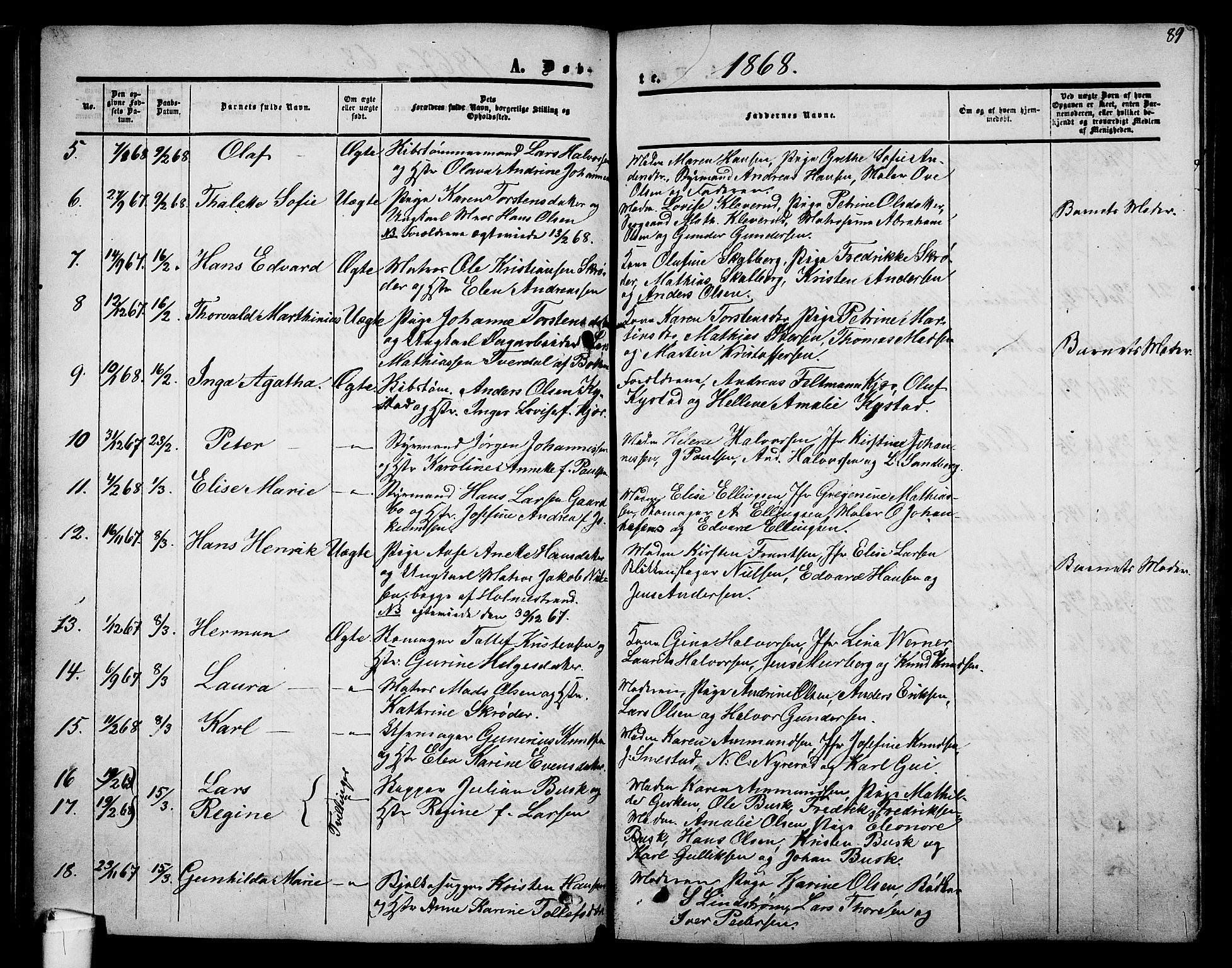 Holmestrand kirkebøker, AV/SAKO-A-346/G/Ga/L0003: Klokkerbok nr. 3, 1849-1874, s. 89