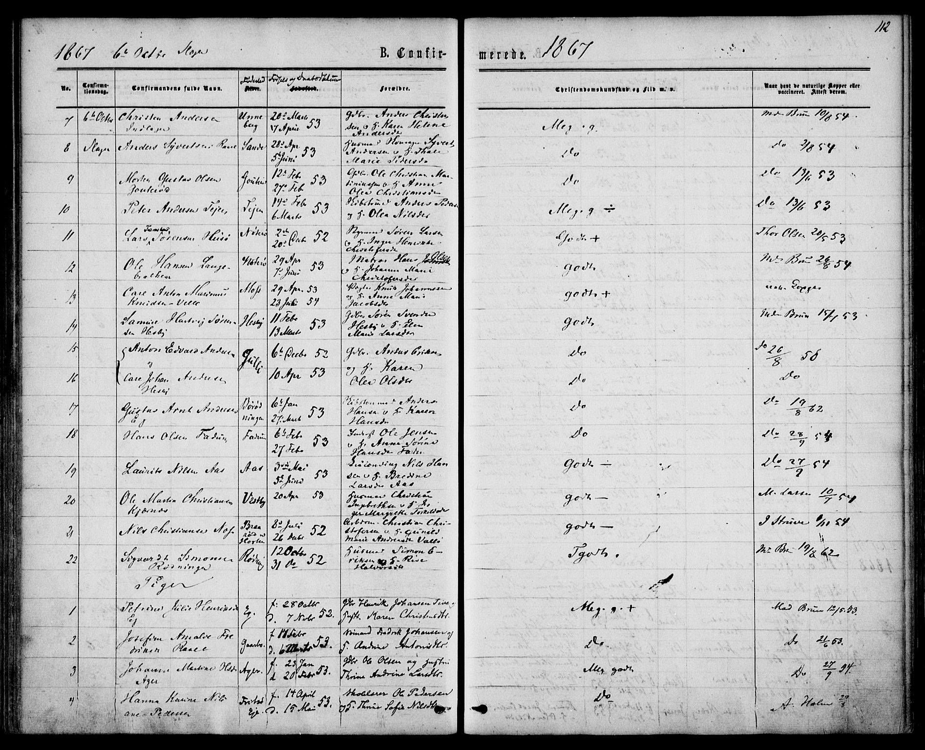 Sem kirkebøker, AV/SAKO-A-5/F/Fa/L0008: Ministerialbok nr. I 8, 1866-1873, s. 112
