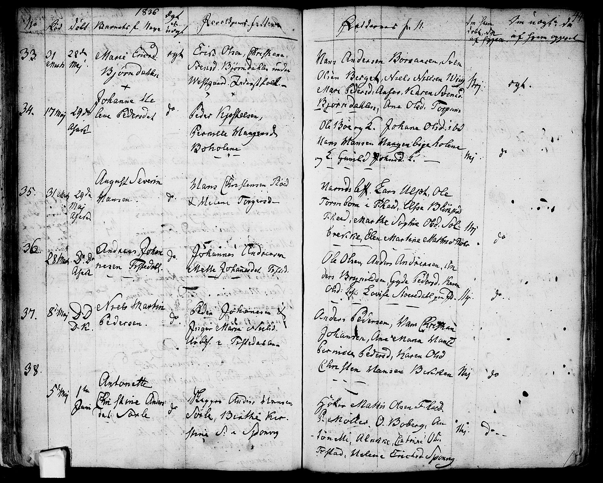 Berg prestekontor Kirkebøker, AV/SAO-A-10902/F/Fa/L0003: Ministerialbok nr. I 3, 1832-1842, s. 44