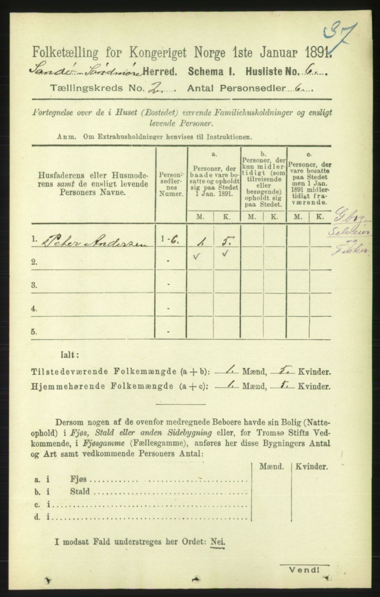 RA, Folketelling 1891 for 1514 Sande herred, 1891, s. 145