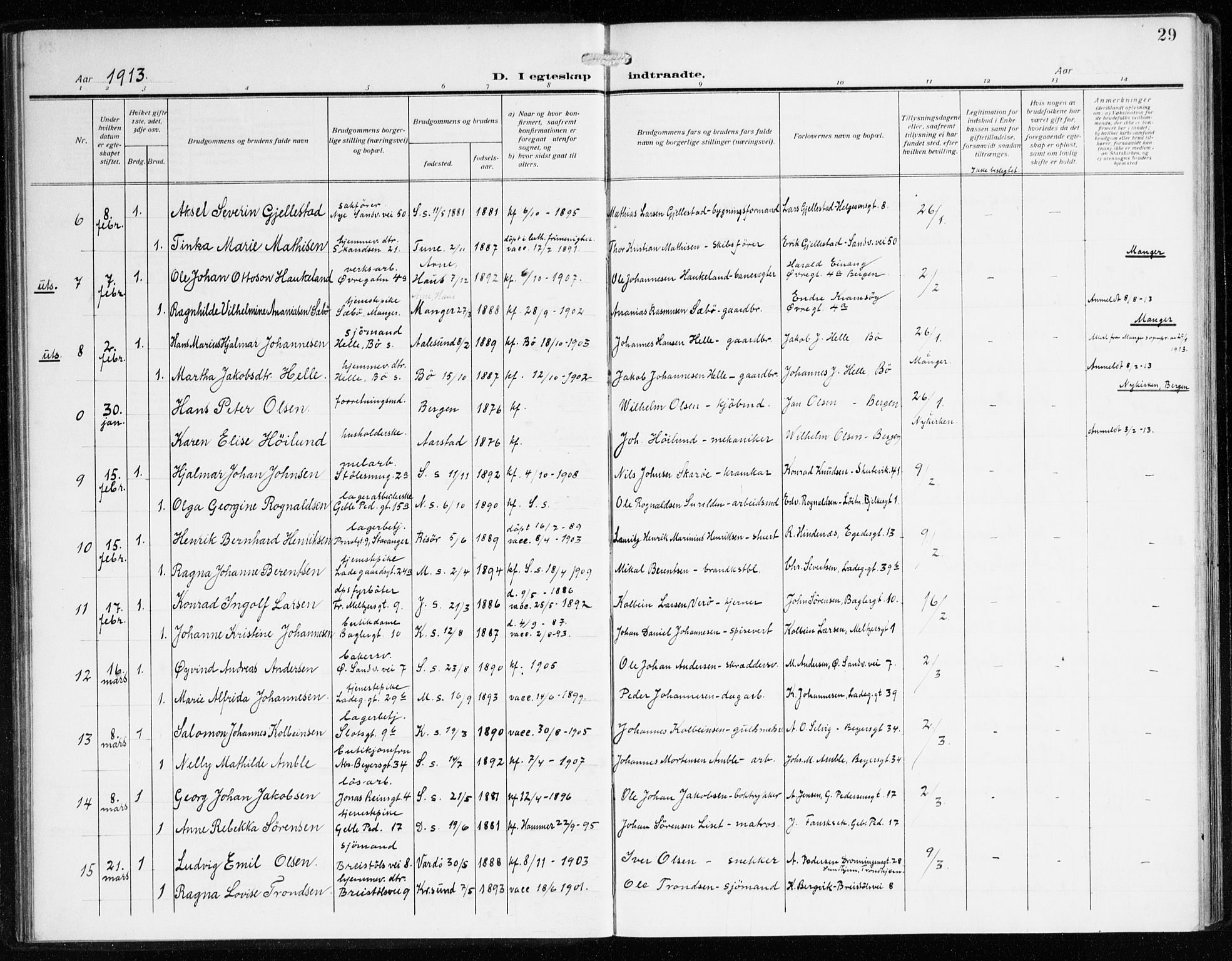 Sandviken Sokneprestembete, AV/SAB-A-77601/H/Ha/L0015: Ministerialbok nr. D 2, 1911-1923, s. 29