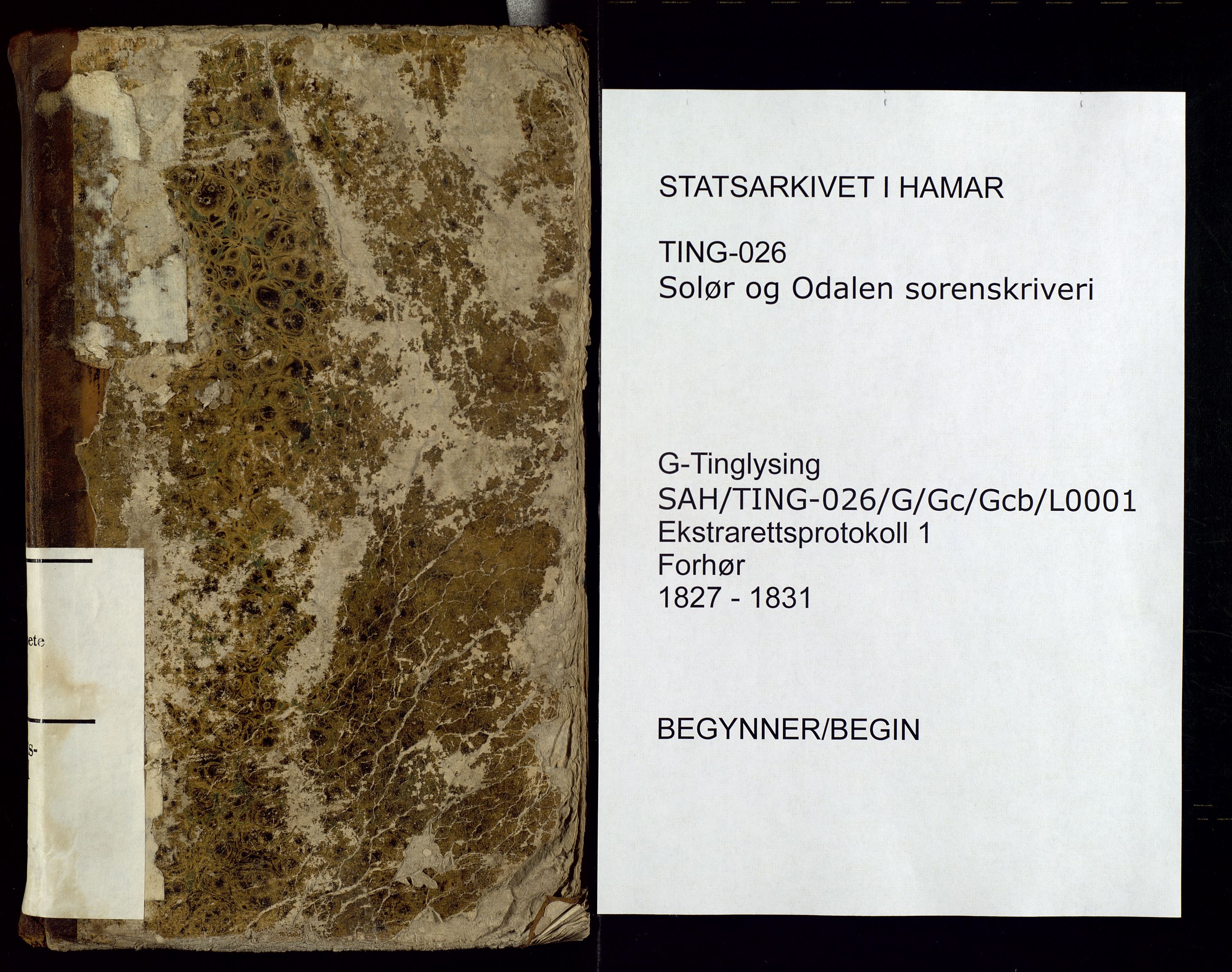 Solør og Odalen sorenskriveri, SAH/TING-026/G/Gc/Gcb/L0001: Forhørsprotokoll, 1827-1831