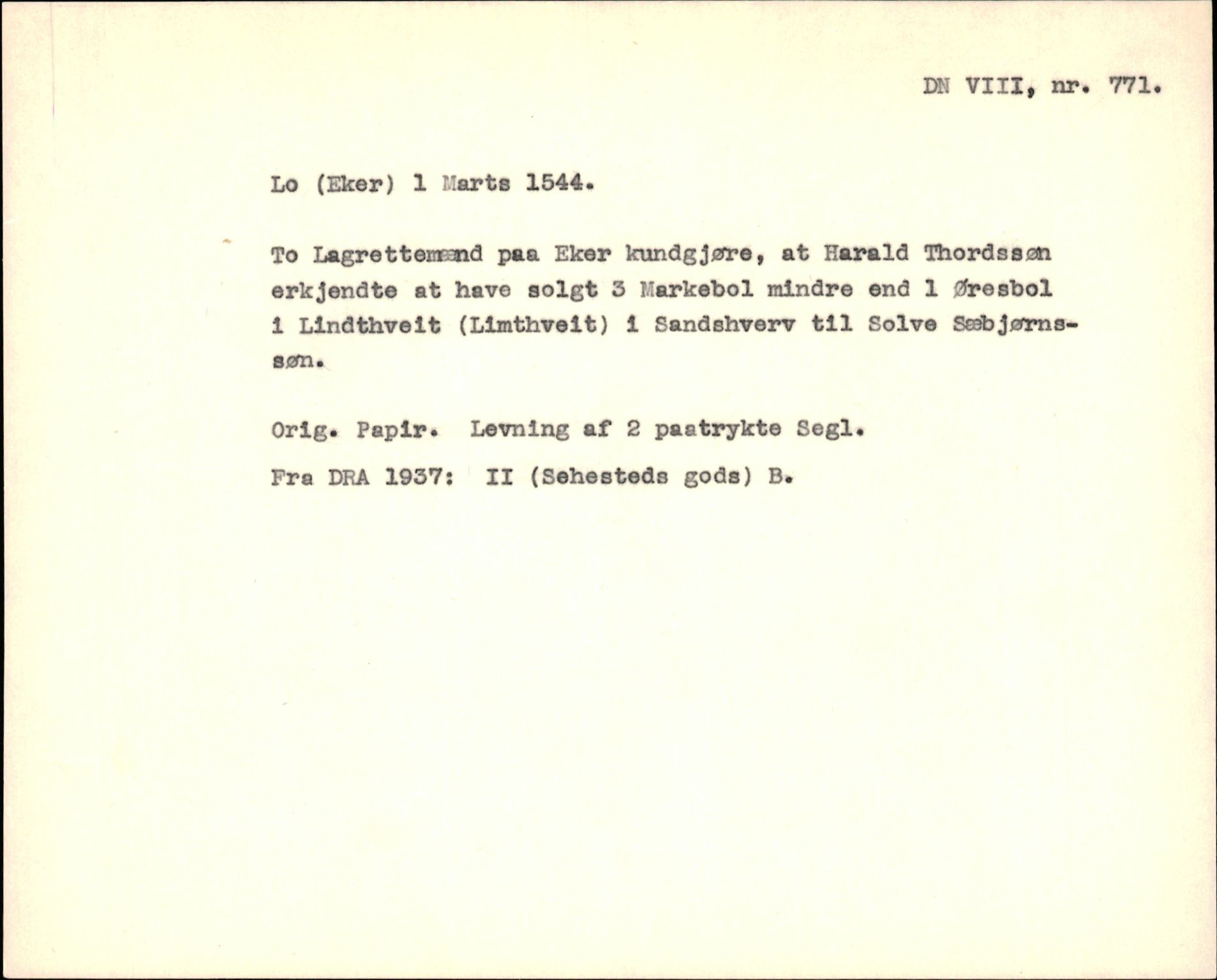 Riksarkivets diplomsamling, AV/RA-EA-5965/F35/F35f/L0001: Regestsedler: Diplomer fra DRA 1937 og 1996, s. 511