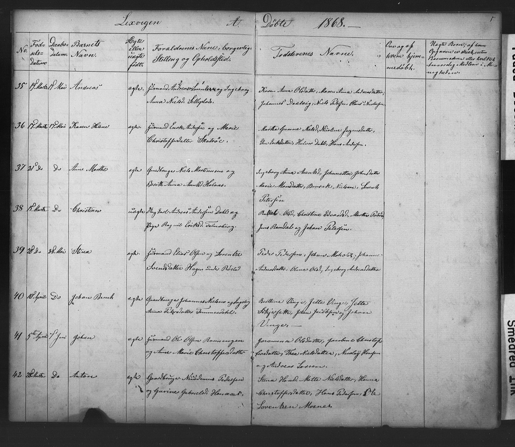 Ministerialprotokoller, klokkerbøker og fødselsregistre - Nord-Trøndelag, SAT/A-1458/701/L0018: Klokkerbok nr. 701C02, 1868-1872, s. 5