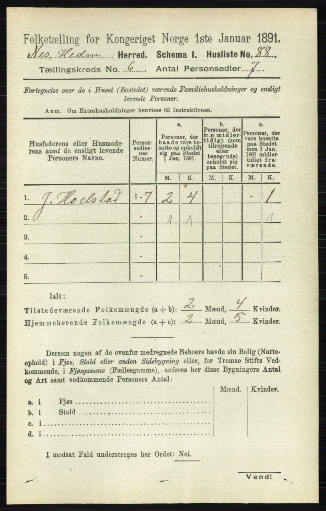 RA, Folketelling 1891 for 0411 Nes herred, 1891, s. 3256