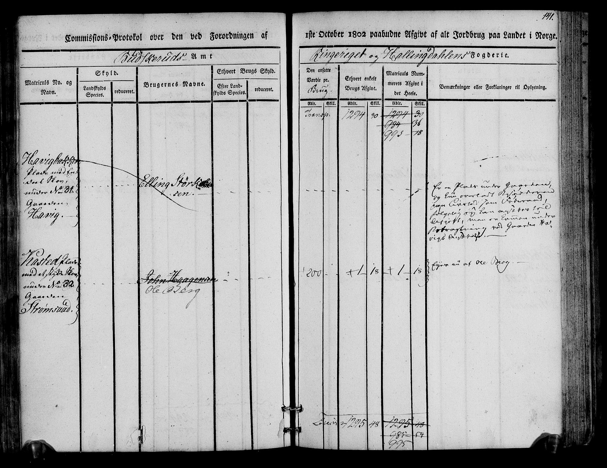 Rentekammeret inntil 1814, Realistisk ordnet avdeling, AV/RA-EA-4070/N/Ne/Nea/L0045: Ringerike og Hallingdal fogderi. Kommisjonsprotokoll for Norderhov prestegjeld, 1803, s. 144