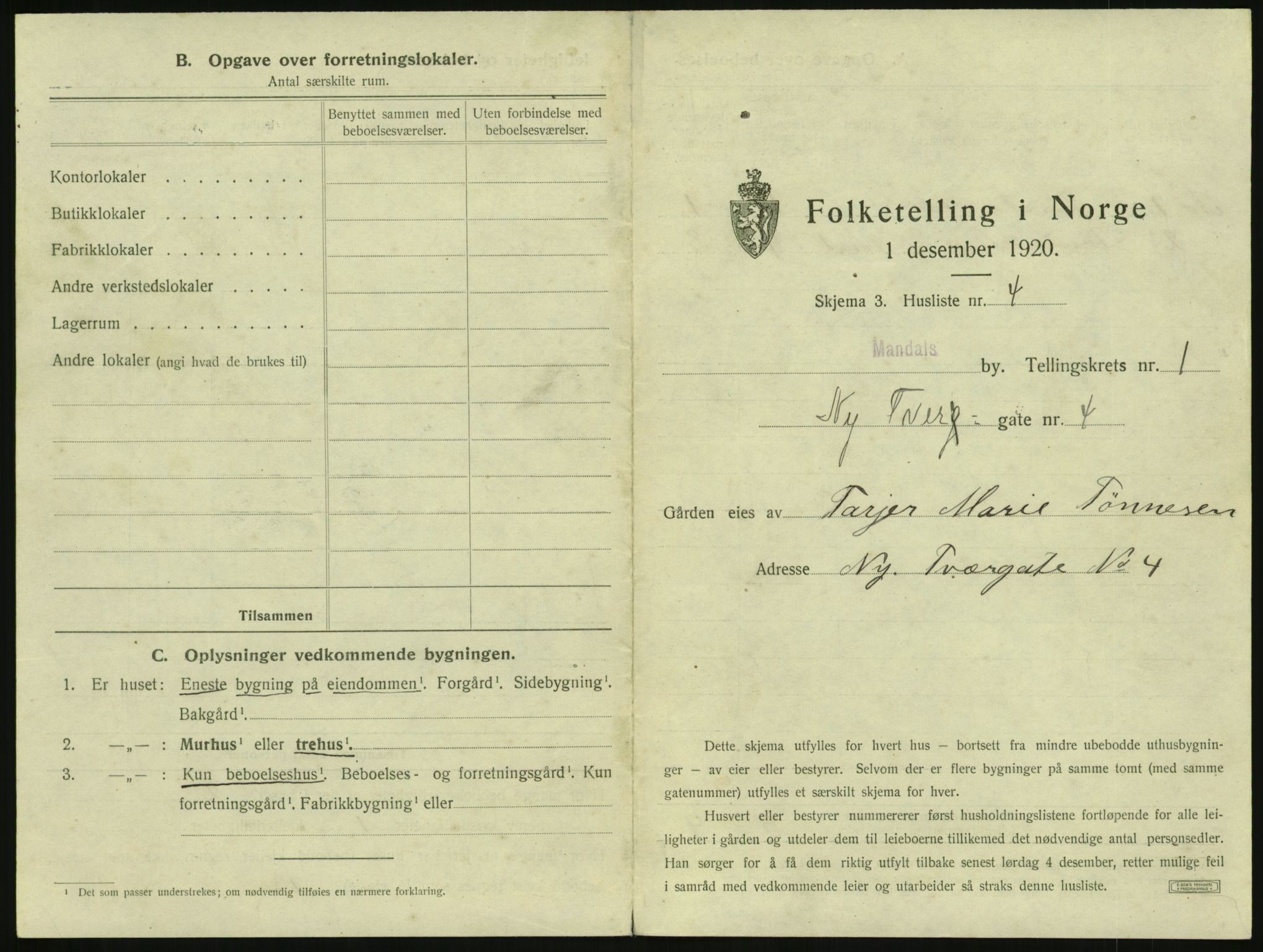 SAK, Folketelling 1920 for 1002 Mandal ladested, 1920, s. 49