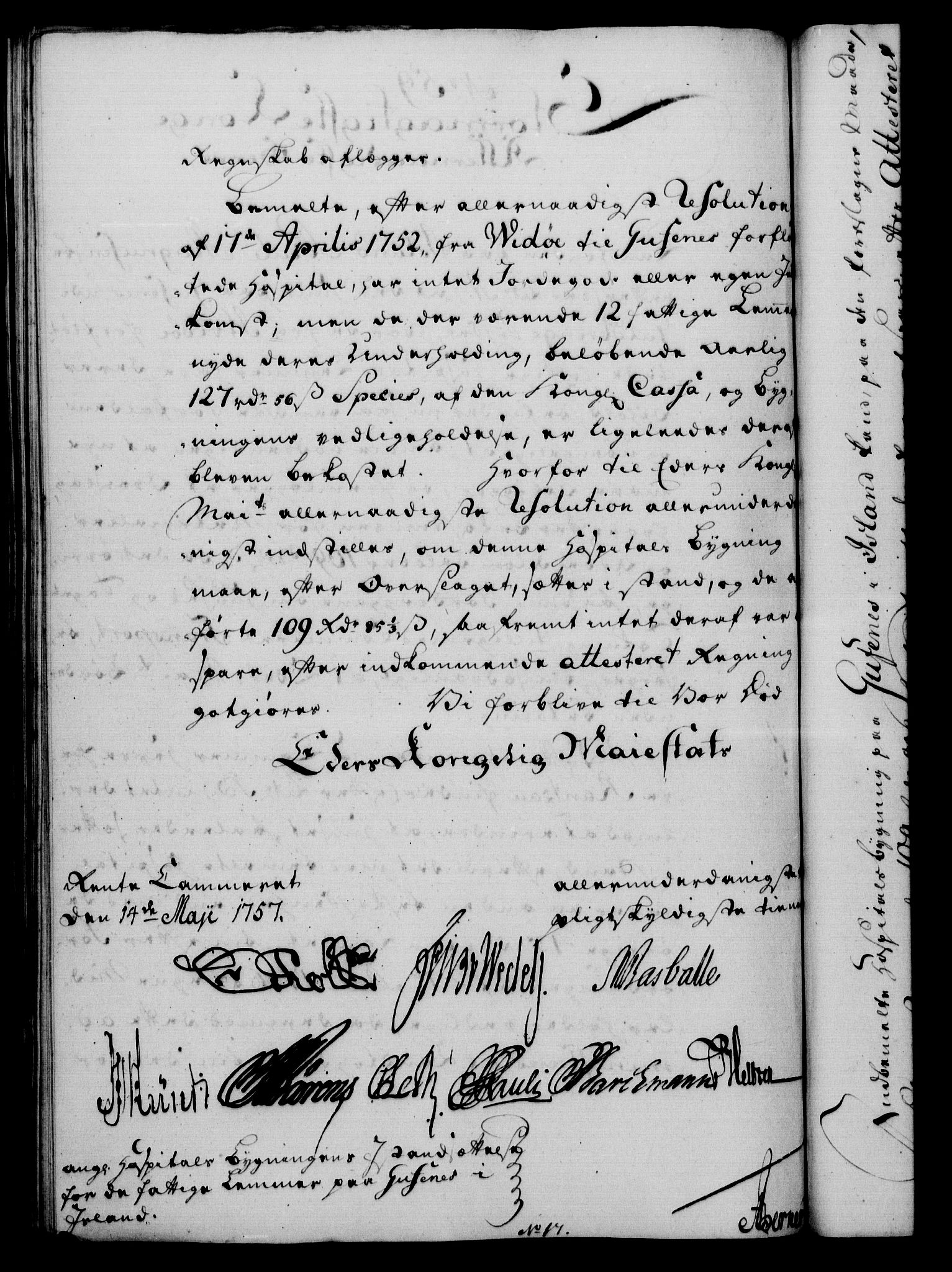 Rentekammeret, Kammerkanselliet, AV/RA-EA-3111/G/Gf/Gfa/L0039: Norsk relasjons- og resolusjonsprotokoll (merket RK 52.39), 1757, s. 372