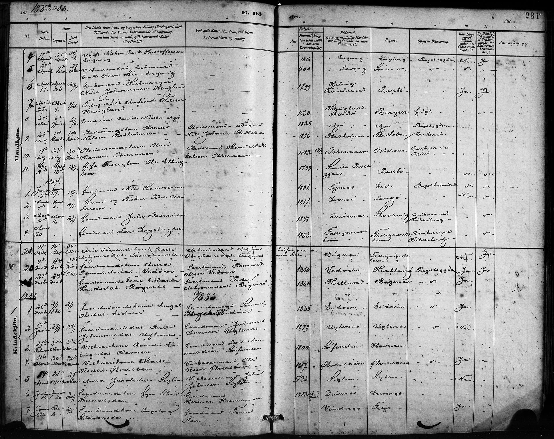 Fitjar sokneprestembete, AV/SAB-A-99926: Ministerialbok nr. A 2, 1882-1899, s. 231