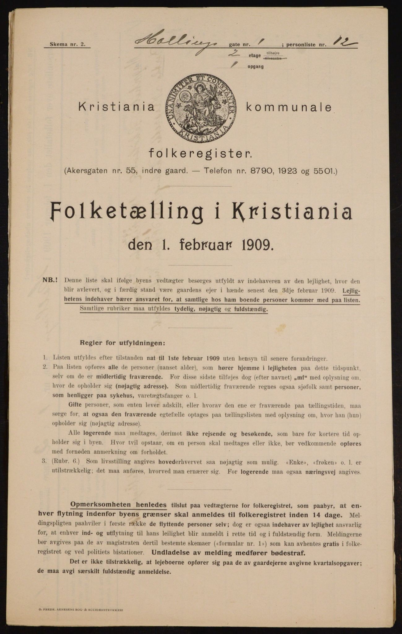 OBA, Kommunal folketelling 1.2.1909 for Kristiania kjøpstad, 1909, s. 30915