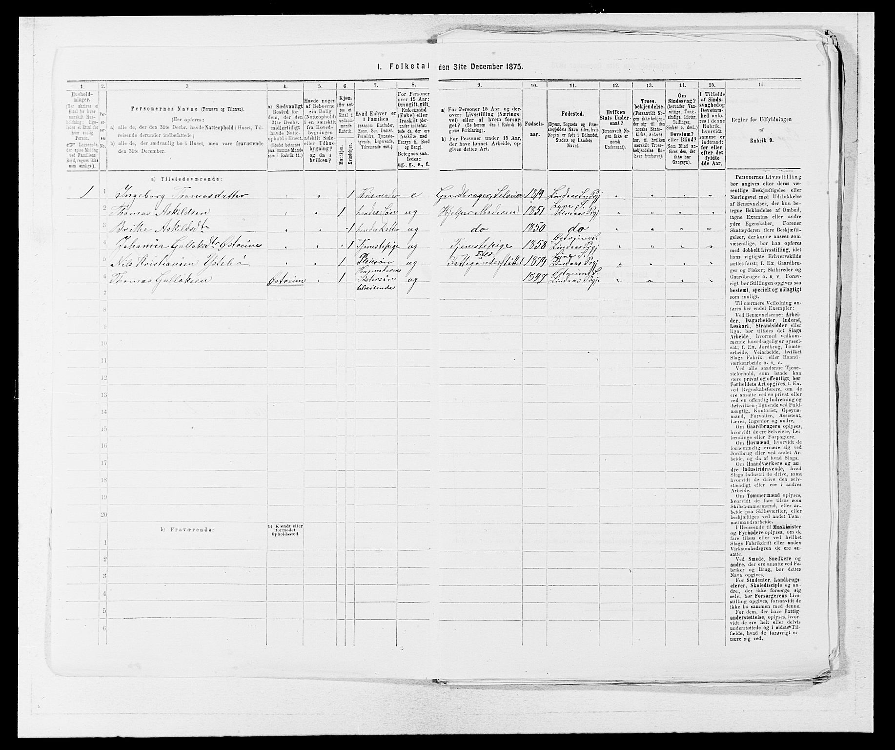 SAB, Folketelling 1875 for 1263P Lindås prestegjeld, 1875, s. 1420