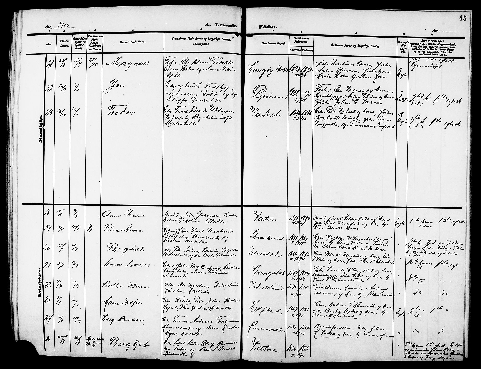 Ministerialprotokoller, klokkerbøker og fødselsregistre - Møre og Romsdal, AV/SAT-A-1454/525/L0377: Klokkerbok nr. 525C03, 1903-1917, s. 45