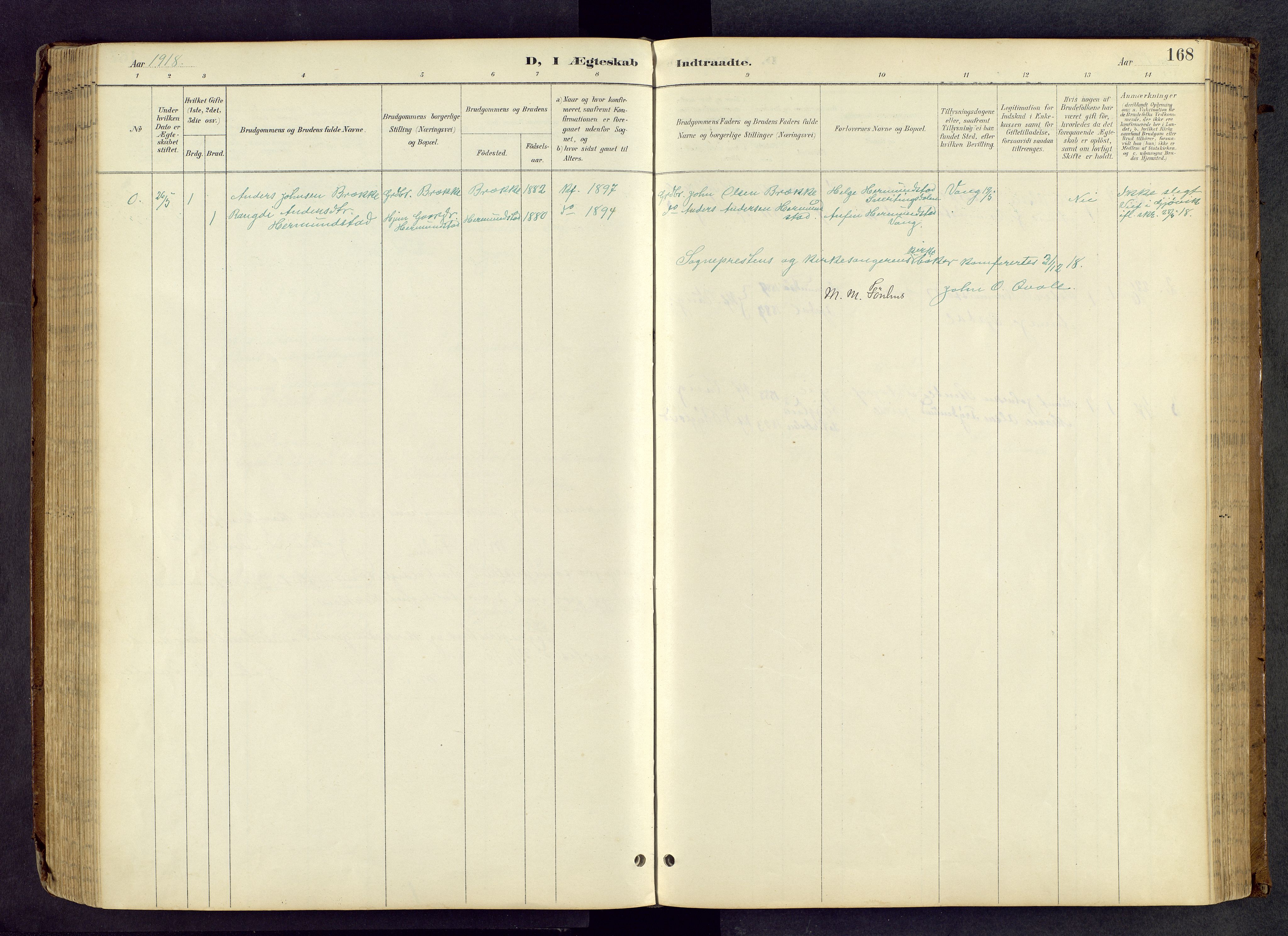 Vang prestekontor, Valdres, SAH/PREST-140/H/Hb/L0005: Klokkerbok nr. 5, 1889-1945, s. 168