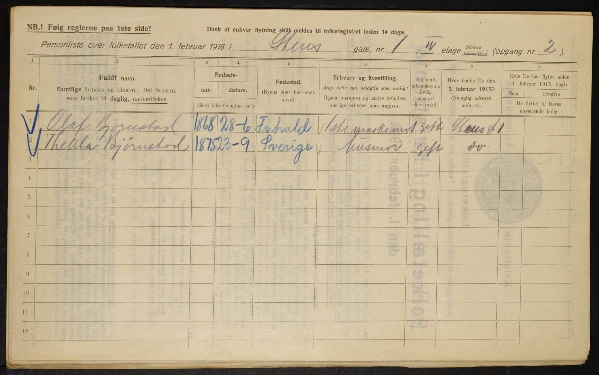 OBA, Kommunal folketelling 1.2.1916 for Kristiania, 1916, s. 104445