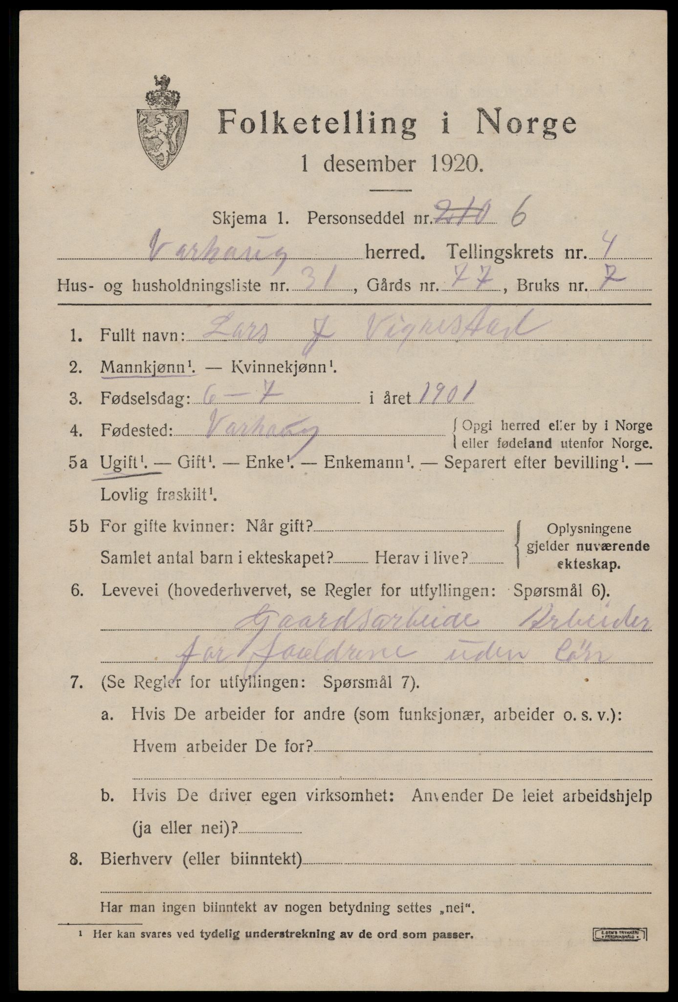 SAST, Folketelling 1920 for 1118 Varhaug herred, 1920, s. 4037