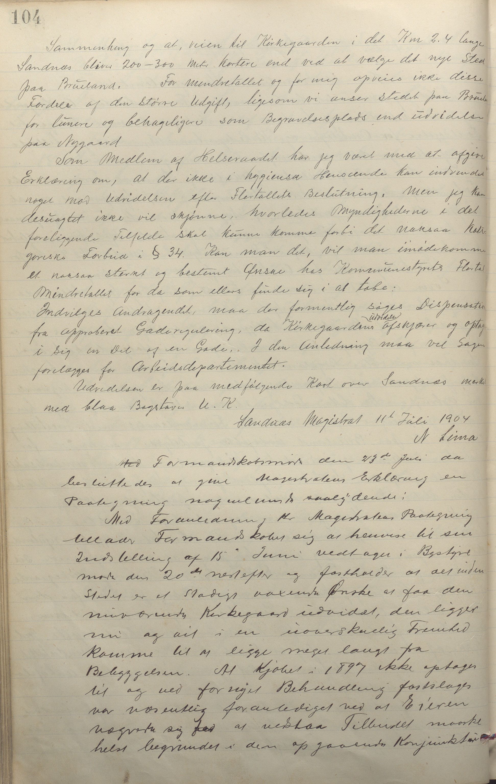 Sandnes kommune - Formannskapet og Bystyret, IKAR/K-100188/Aa/L0006: Møtebok, 1902-1909, s. 104