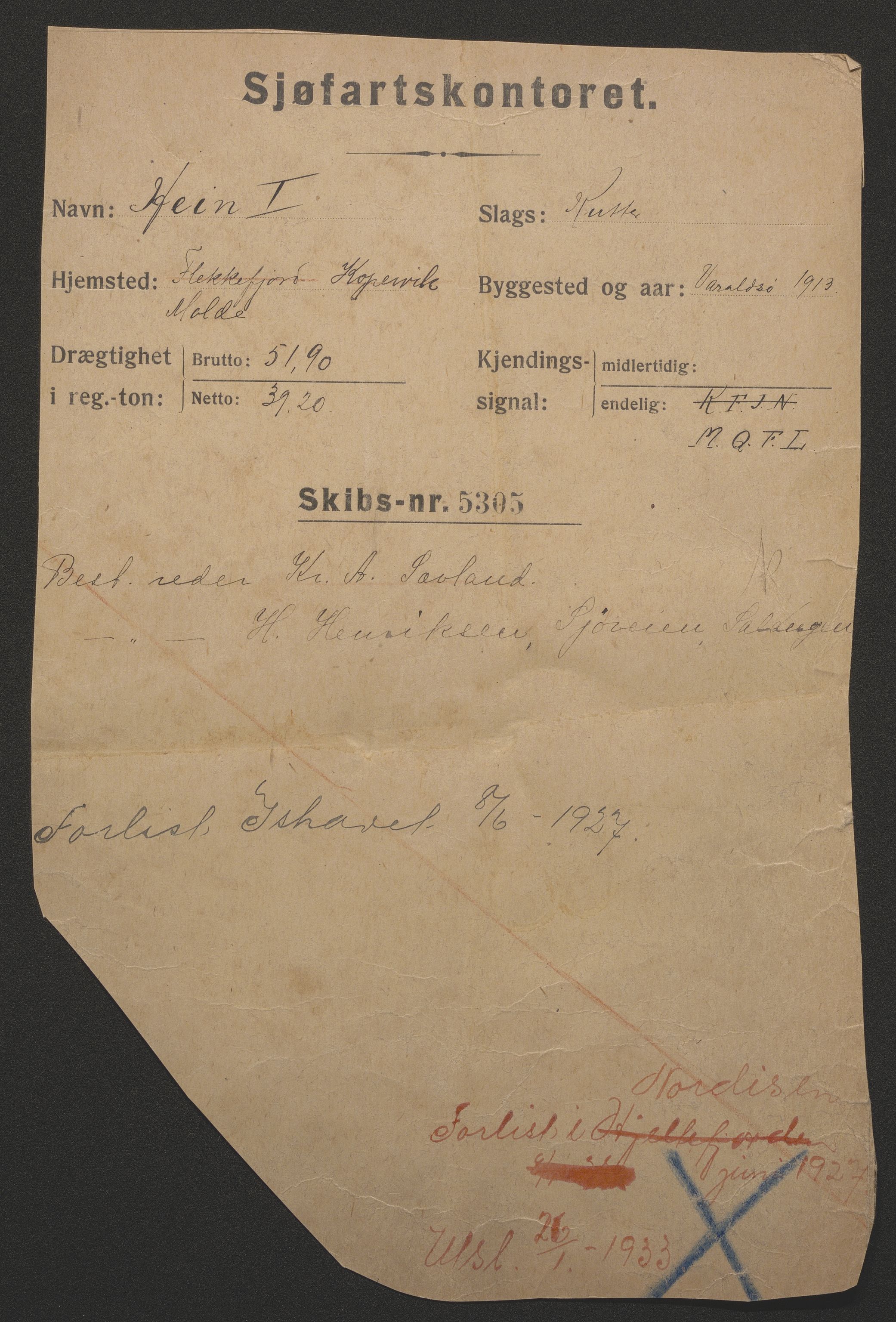 Sjøfartsdirektoratet med forløpere, skipsmapper slettede skip, AV/RA-S-4998/F/Fa/L0483: --, 1874-1933, s. 2