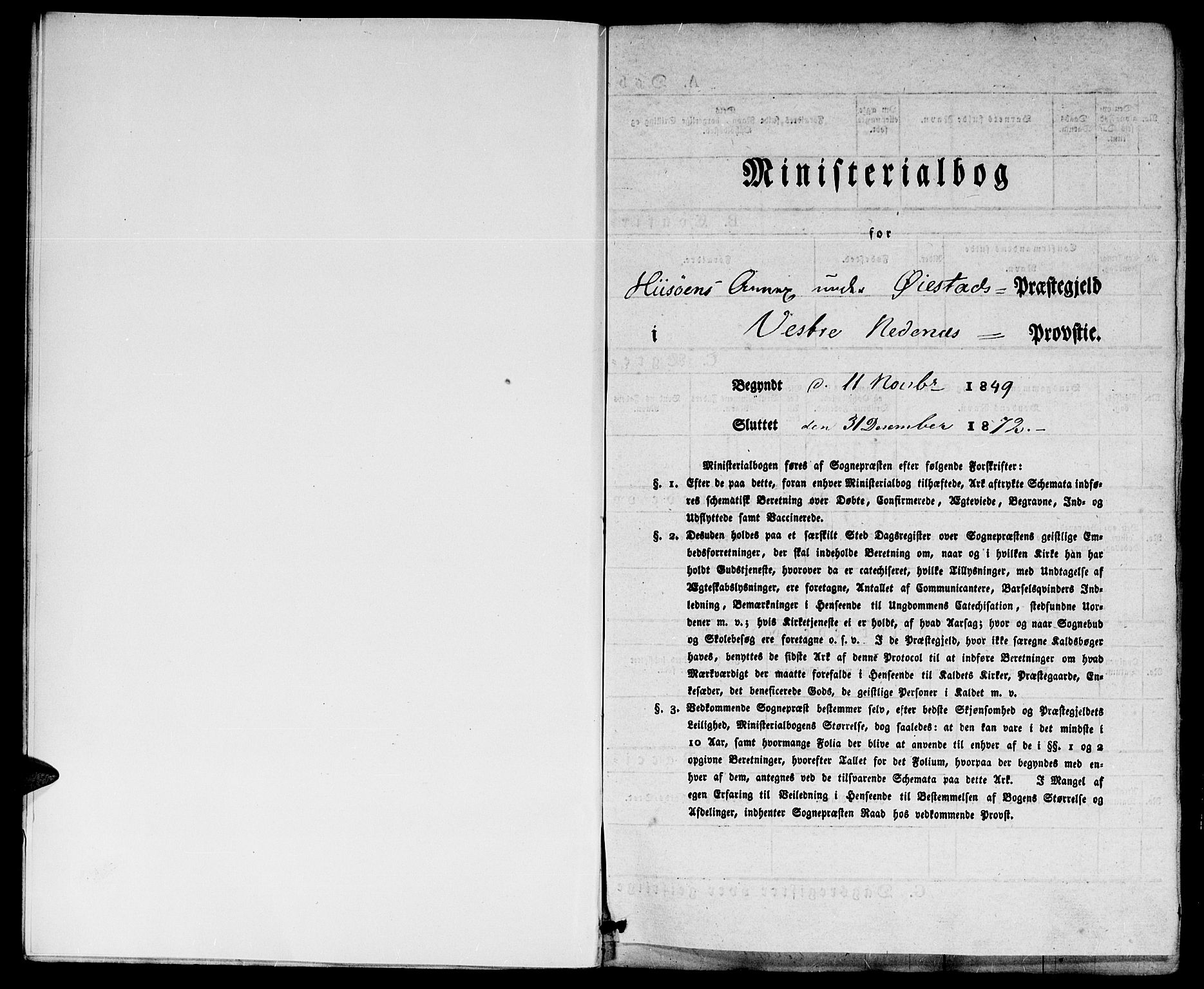Hisøy sokneprestkontor, SAK/1111-0020/F/Fb/L0001: Klokkerbok nr. B 1, 1849-1872