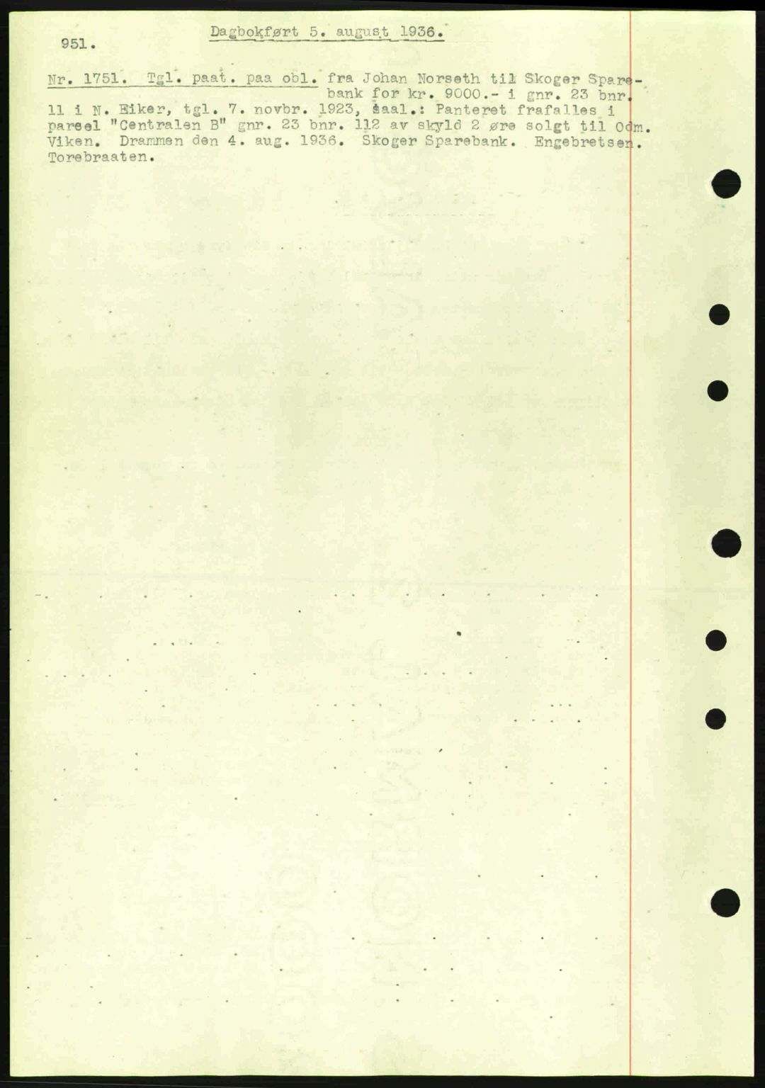 Eiker, Modum og Sigdal sorenskriveri, SAKO/A-123/G/Ga/Gab/L0032: Pantebok nr. A2, 1936-1936, Dagboknr: 1751/1936