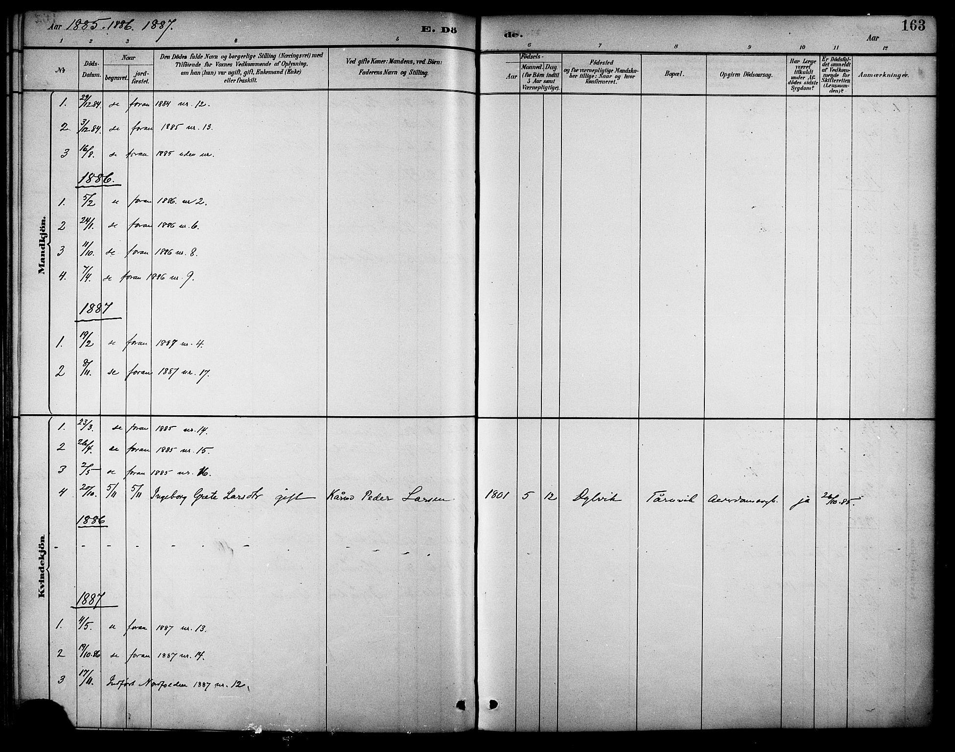 Ministerialprotokoller, klokkerbøker og fødselsregistre - Nordland, SAT/A-1459/854/L0778: Ministerialbok nr. 854A01 /2, 1881-1888, s. 163