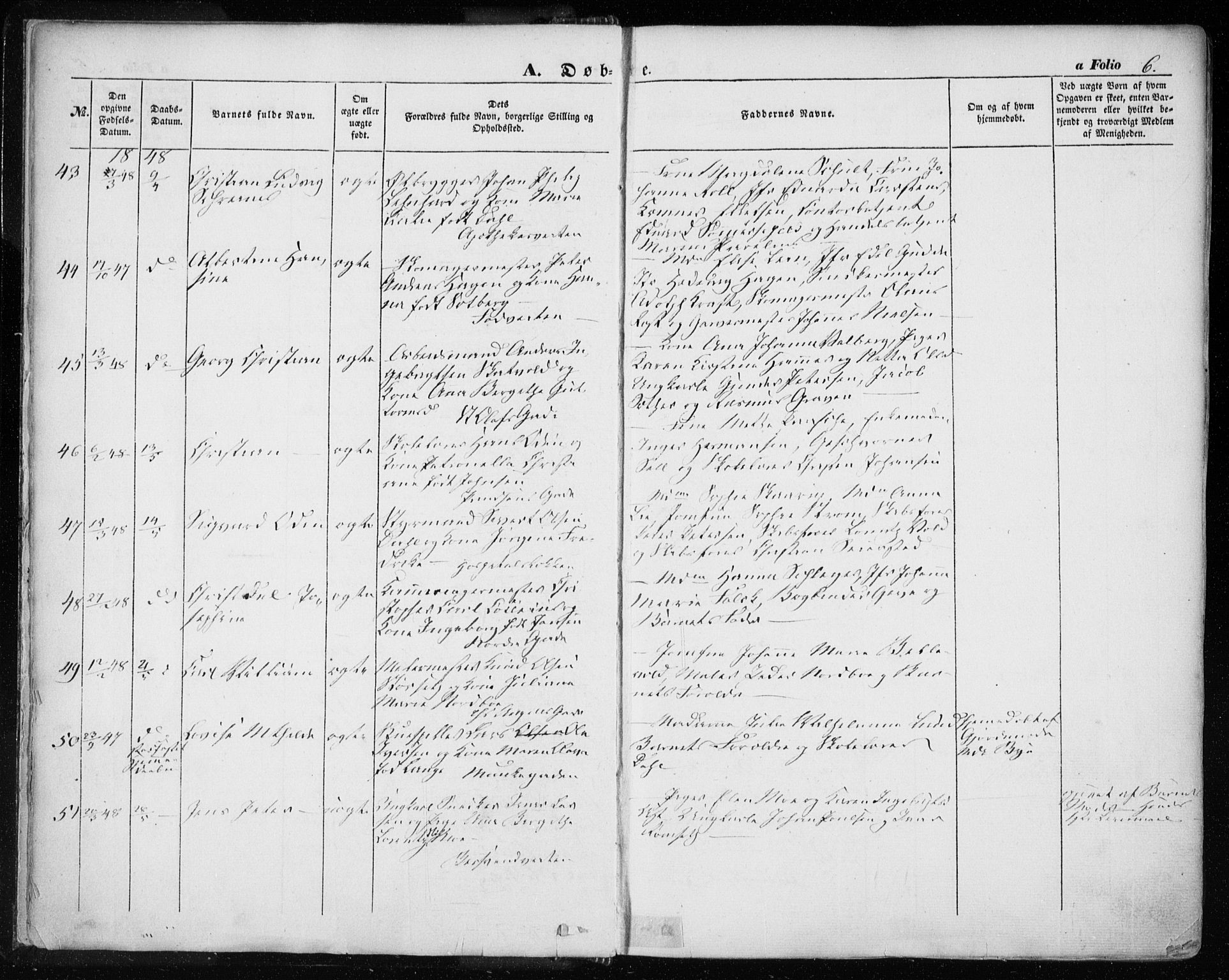 Ministerialprotokoller, klokkerbøker og fødselsregistre - Sør-Trøndelag, SAT/A-1456/601/L0051: Ministerialbok nr. 601A19, 1848-1857, s. 6