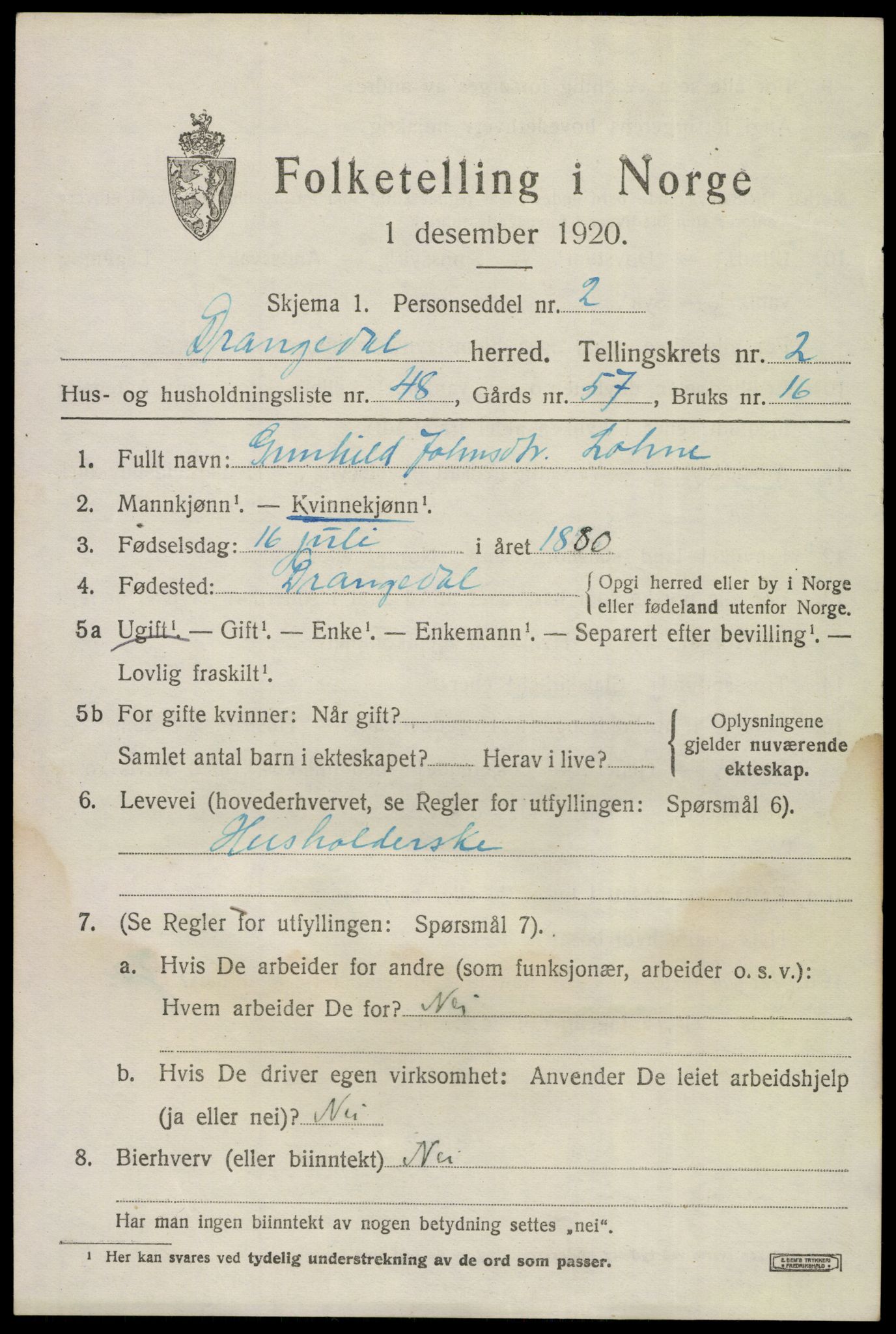 SAKO, Folketelling 1920 for 0817 Drangedal herred, 1920, s. 3143