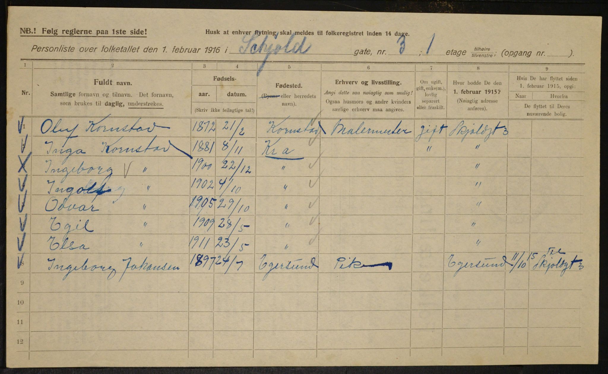 OBA, Kommunal folketelling 1.2.1916 for Kristiania, 1916, s. 98626