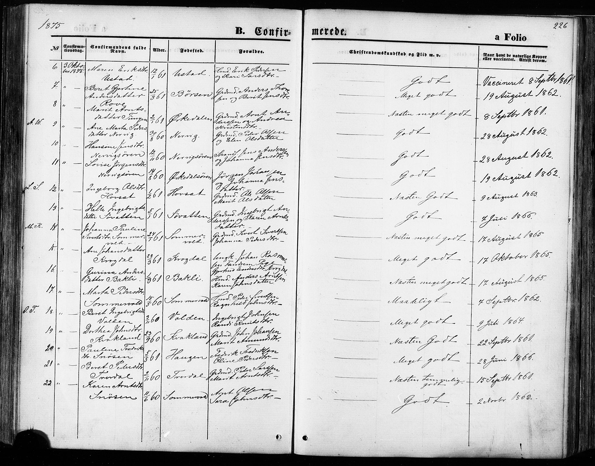 Ministerialprotokoller, klokkerbøker og fødselsregistre - Sør-Trøndelag, SAT/A-1456/668/L0807: Ministerialbok nr. 668A07, 1870-1880, s. 226