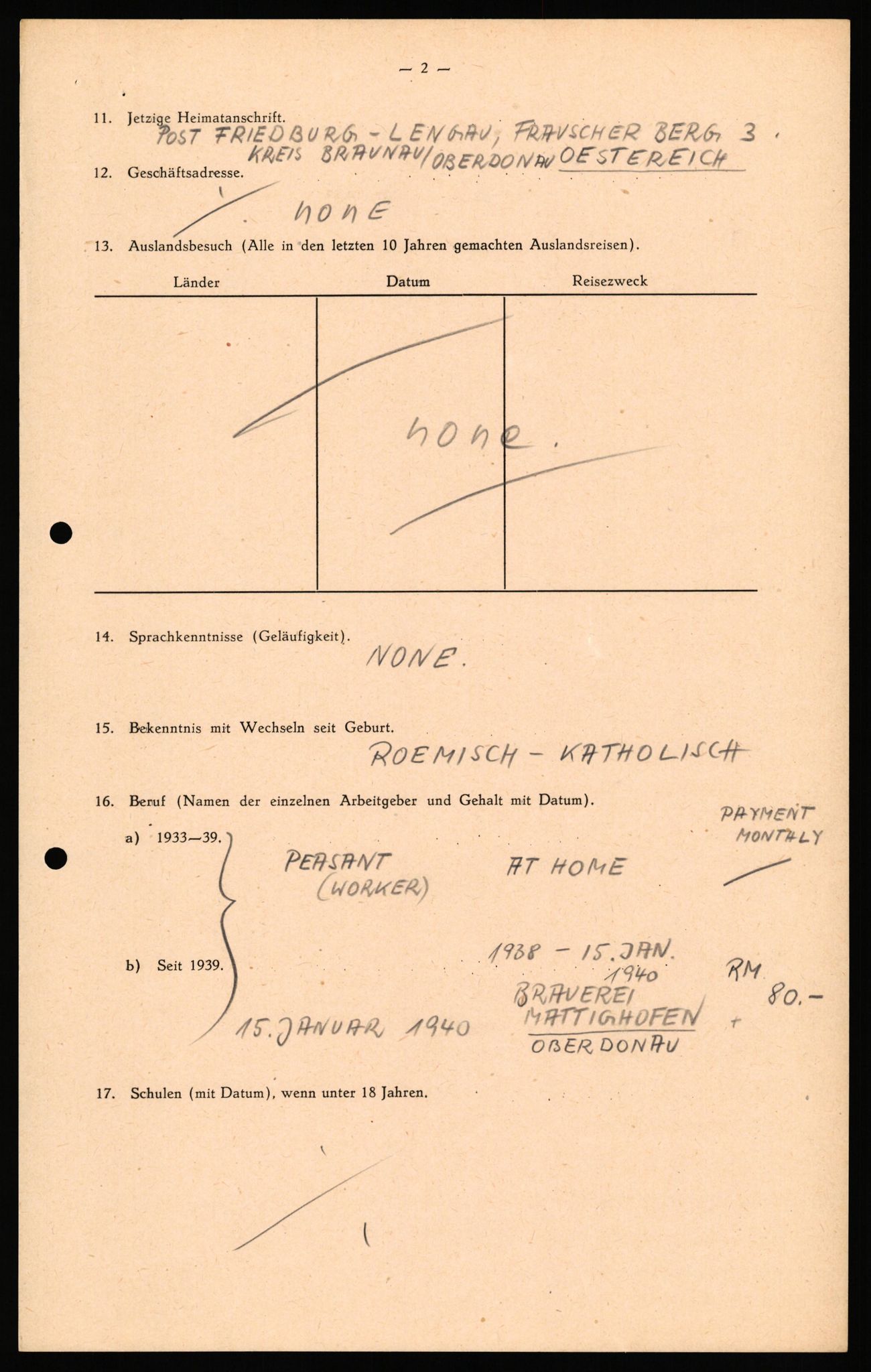 Forsvaret, Forsvarets overkommando II, AV/RA-RAFA-3915/D/Db/L0040: CI Questionaires. Tyske okkupasjonsstyrker i Norge. Østerrikere., 1945-1946, s. 54