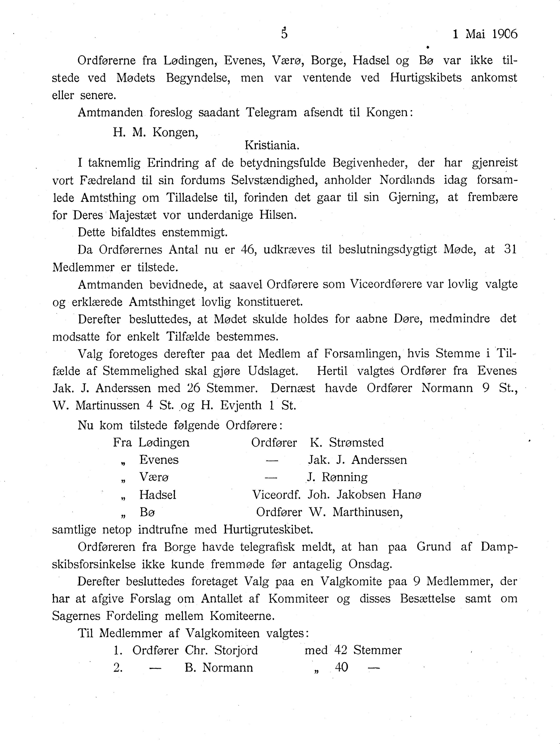 Nordland Fylkeskommune. Fylkestinget, AIN/NFK-17/176/A/Ac/L0029: Fylkestingsforhandlinger 1906, 1906