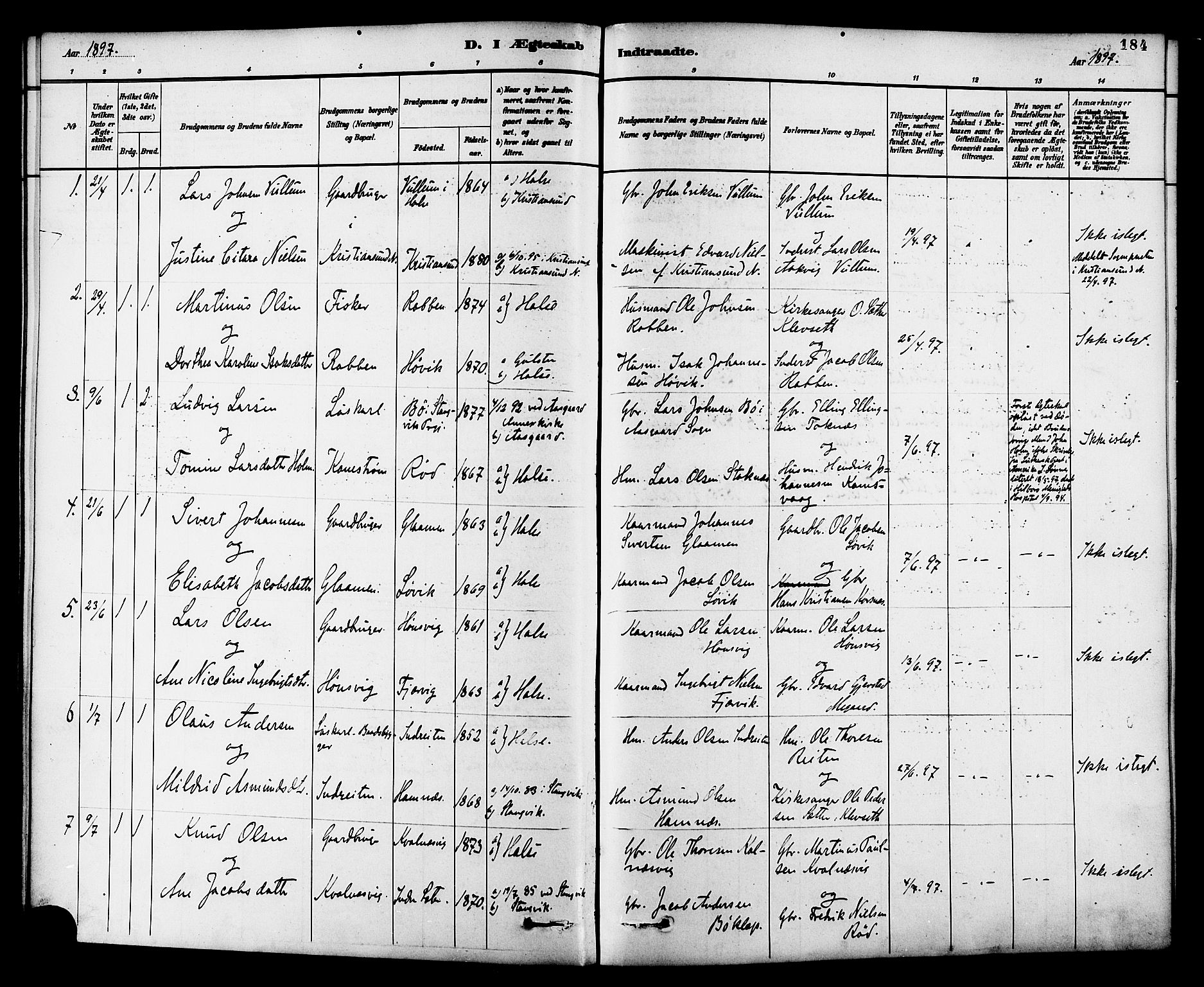 Ministerialprotokoller, klokkerbøker og fødselsregistre - Møre og Romsdal, SAT/A-1454/576/L0885: Ministerialbok nr. 576A03, 1880-1898, s. 184