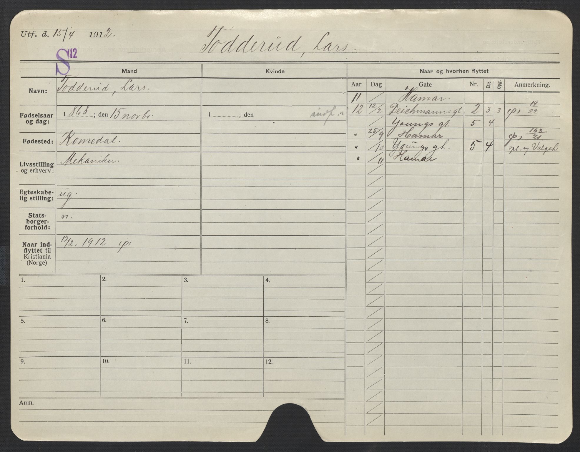 Oslo folkeregister, Registerkort, AV/SAO-A-11715/F/Fa/Fac/L0011: Menn, 1906-1914, s. 127a