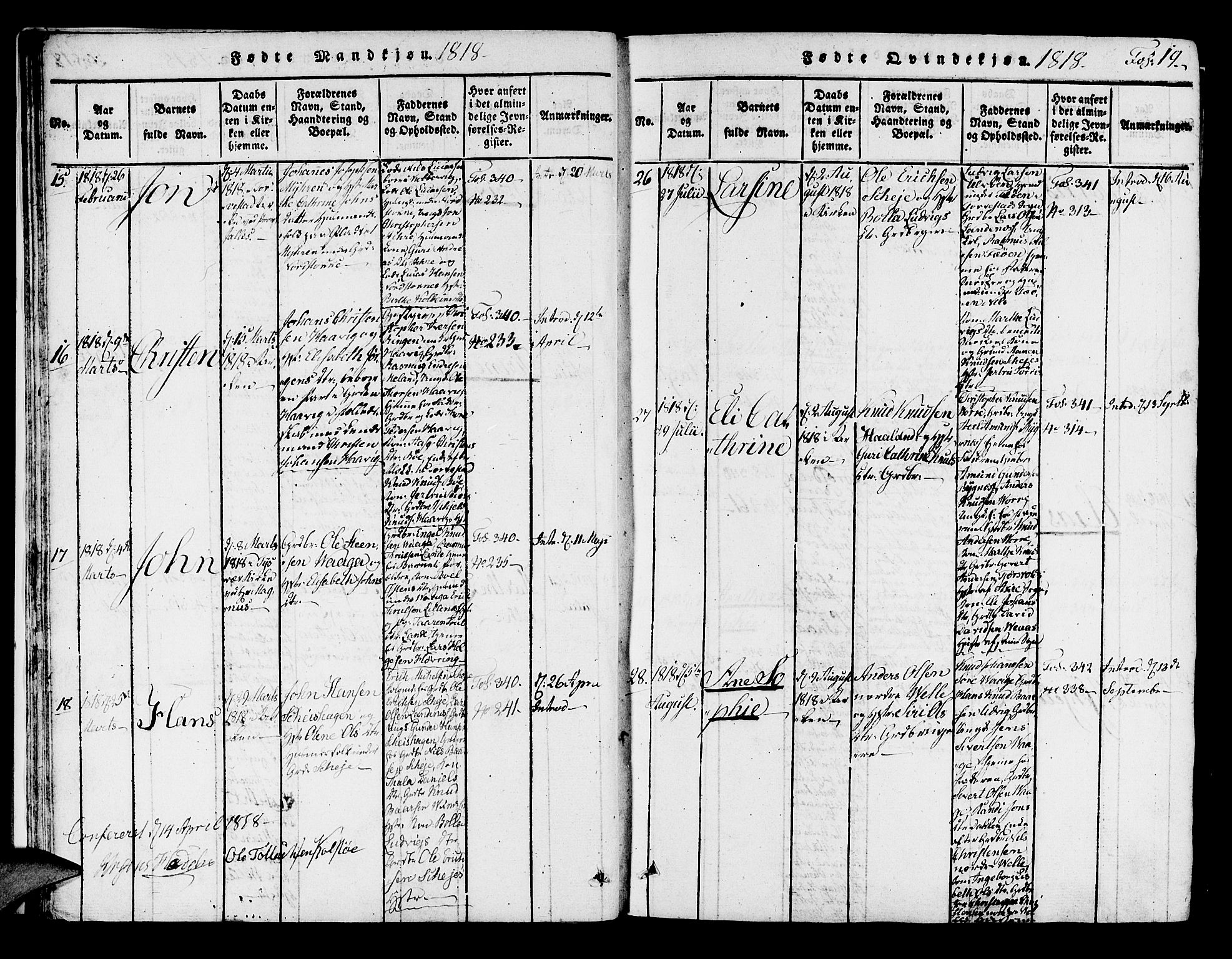 Avaldsnes sokneprestkontor, AV/SAST-A -101851/H/Ha/Haa/L0004: Ministerialbok nr. A 4, 1816-1825, s. 19