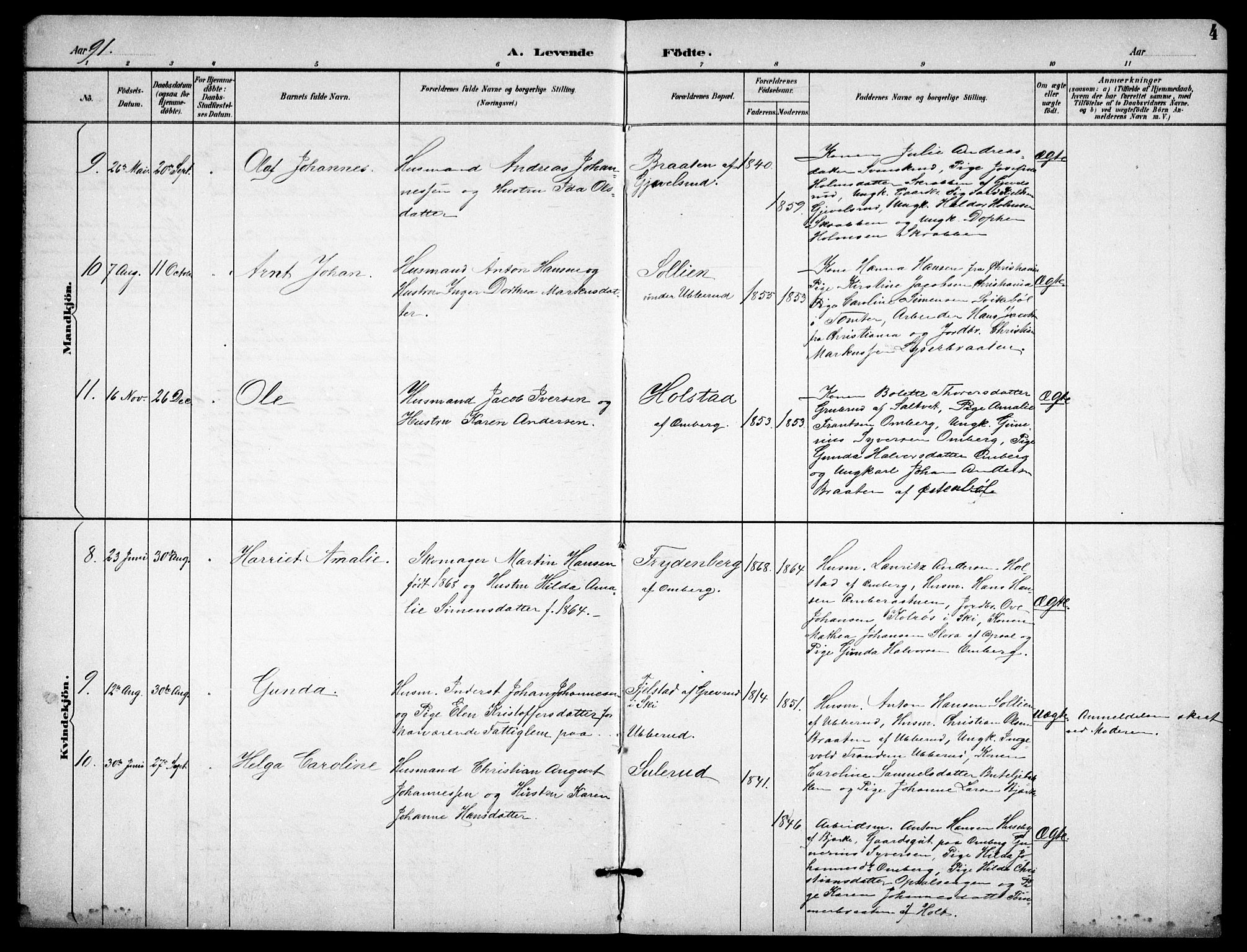 Enebakk prestekontor Kirkebøker, AV/SAO-A-10171c/G/Gb/L0002: Klokkerbok nr. II 2, 1891-1903, s. 4