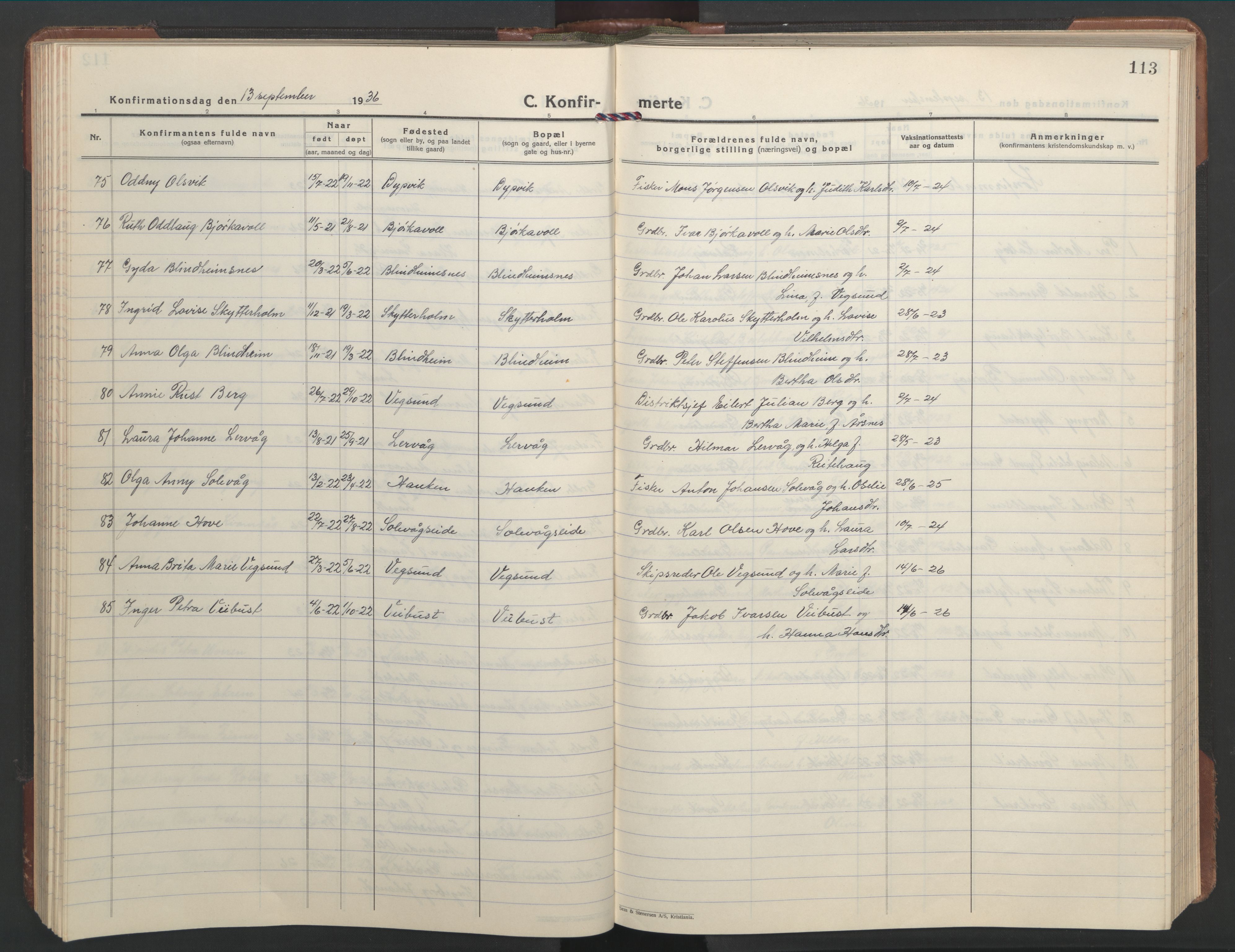 Ministerialprotokoller, klokkerbøker og fødselsregistre - Møre og Romsdal, AV/SAT-A-1454/528/L0435: Klokkerbok nr. 528C16, 1923-1957, s. 113