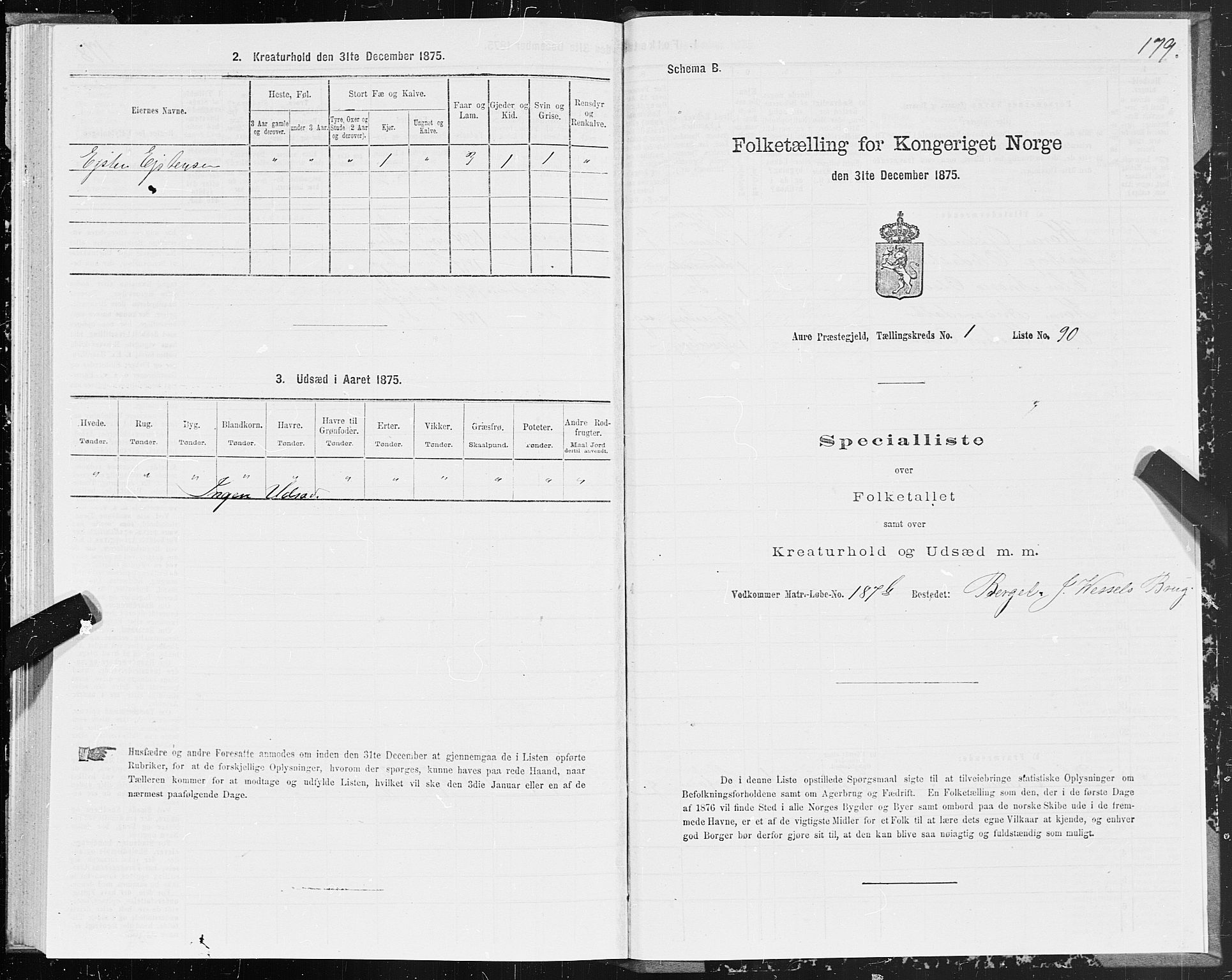 SAT, Folketelling 1875 for 1569P Aure prestegjeld, 1875, s. 1179