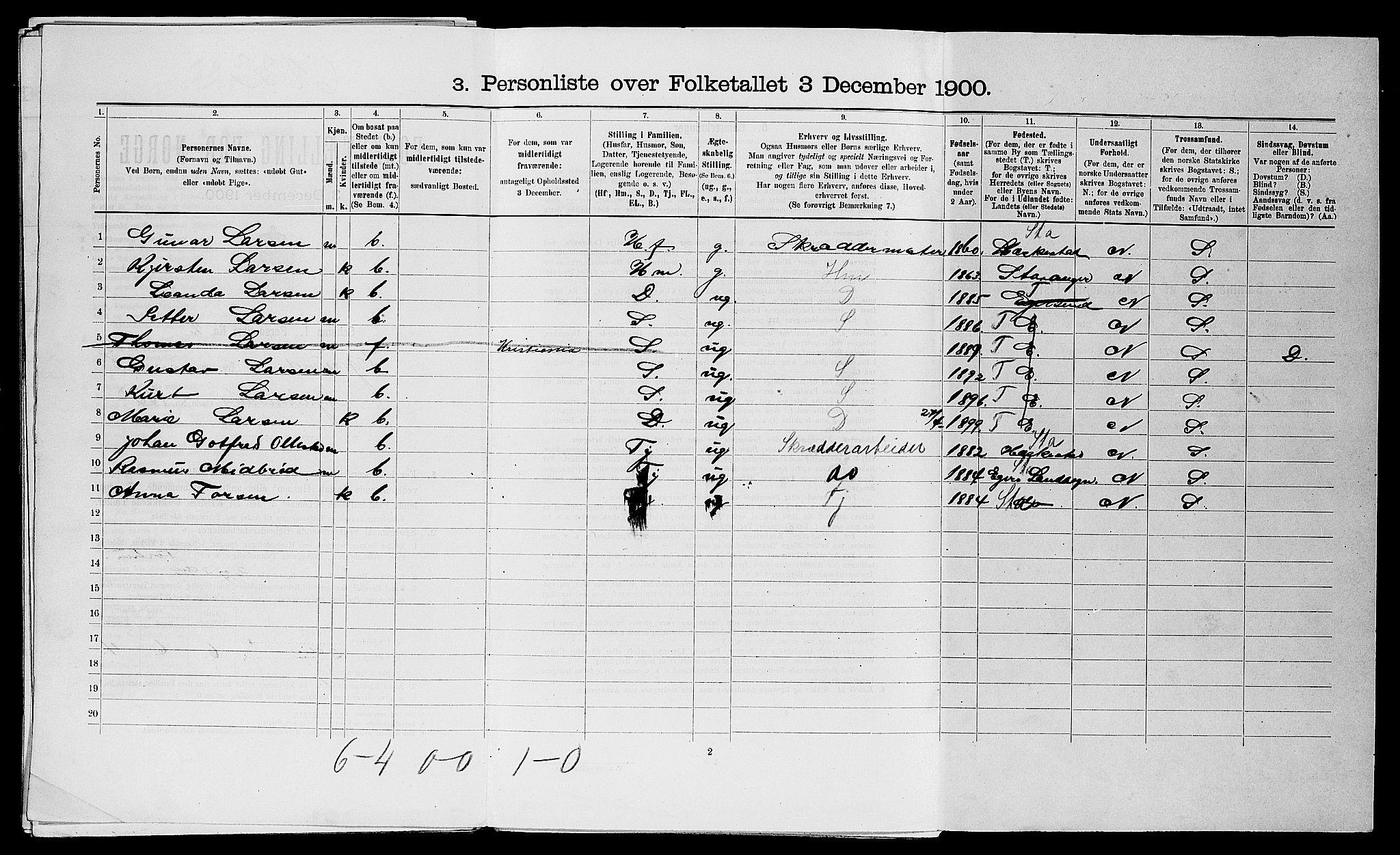 SAST, Folketelling 1900 for 1101 Egersund ladested, 1900, s. 759