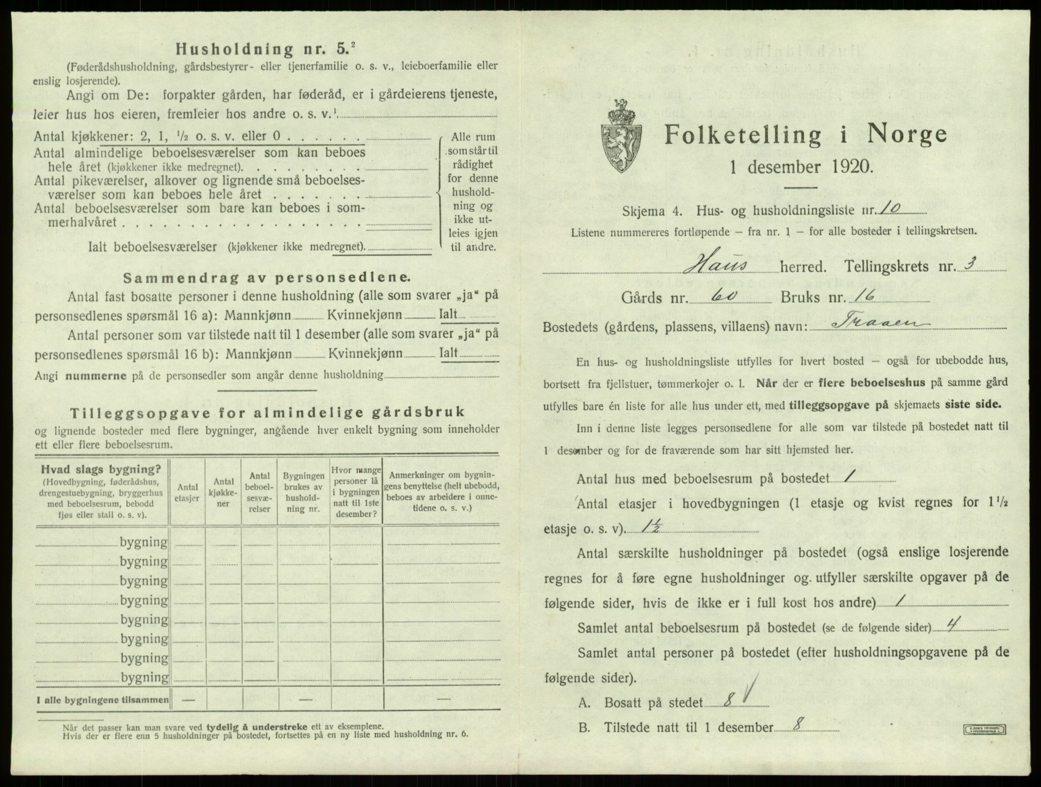 SAB, Folketelling 1920 for 1250 Haus herred, 1920, s. 211