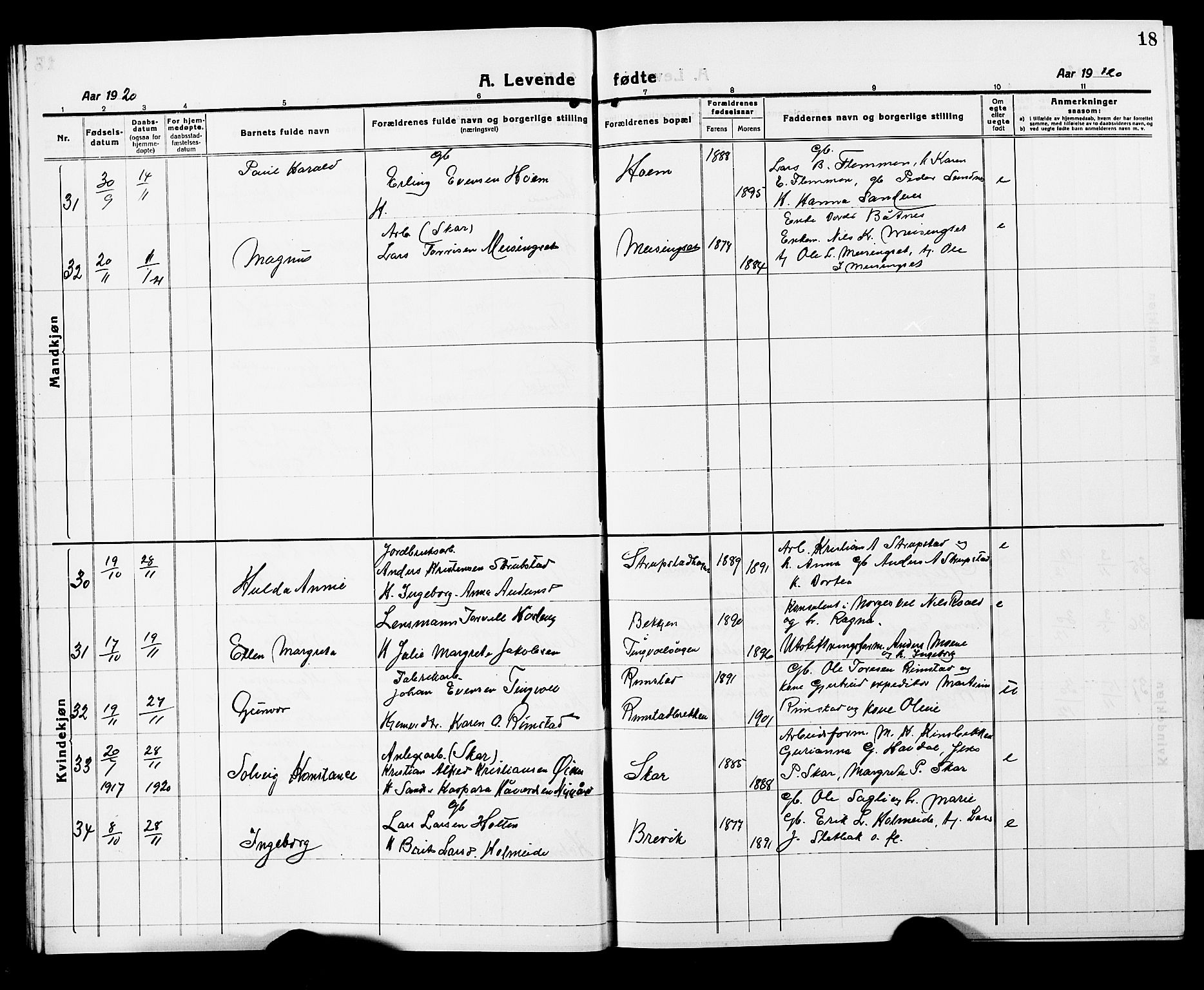 Ministerialprotokoller, klokkerbøker og fødselsregistre - Møre og Romsdal, SAT/A-1454/586/L0994: Klokkerbok nr. 586C05, 1919-1927, s. 18